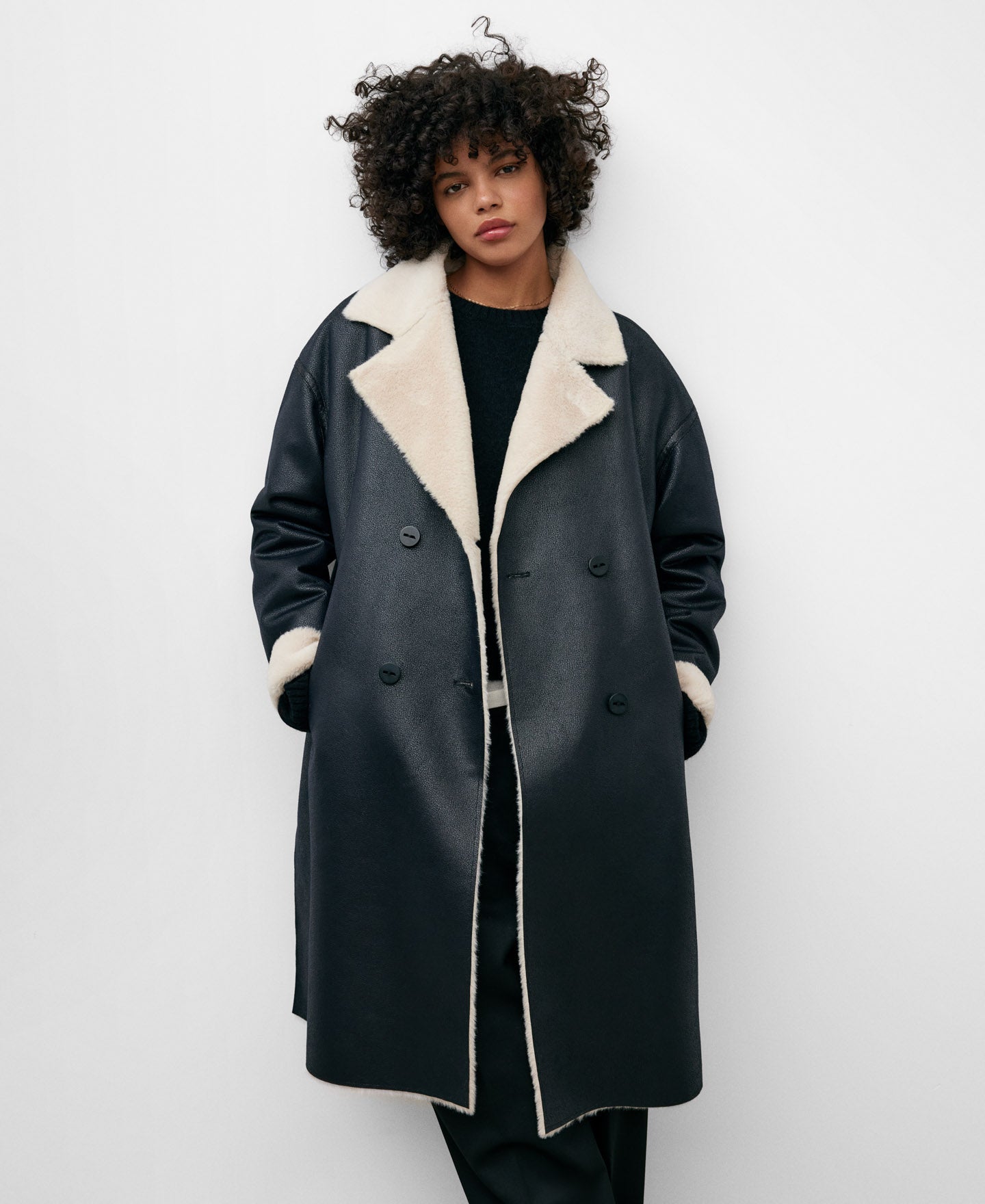 Black Coat Leather Texture Women