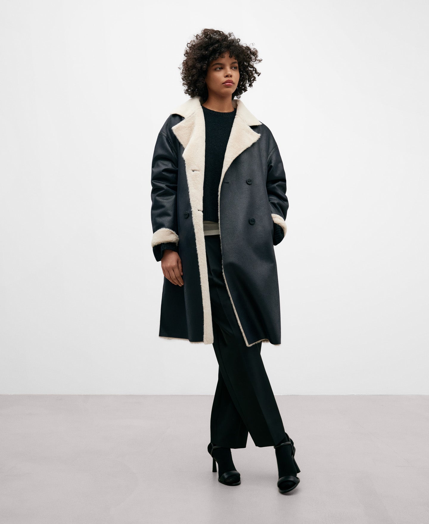 Black Coat Leather Texture Women