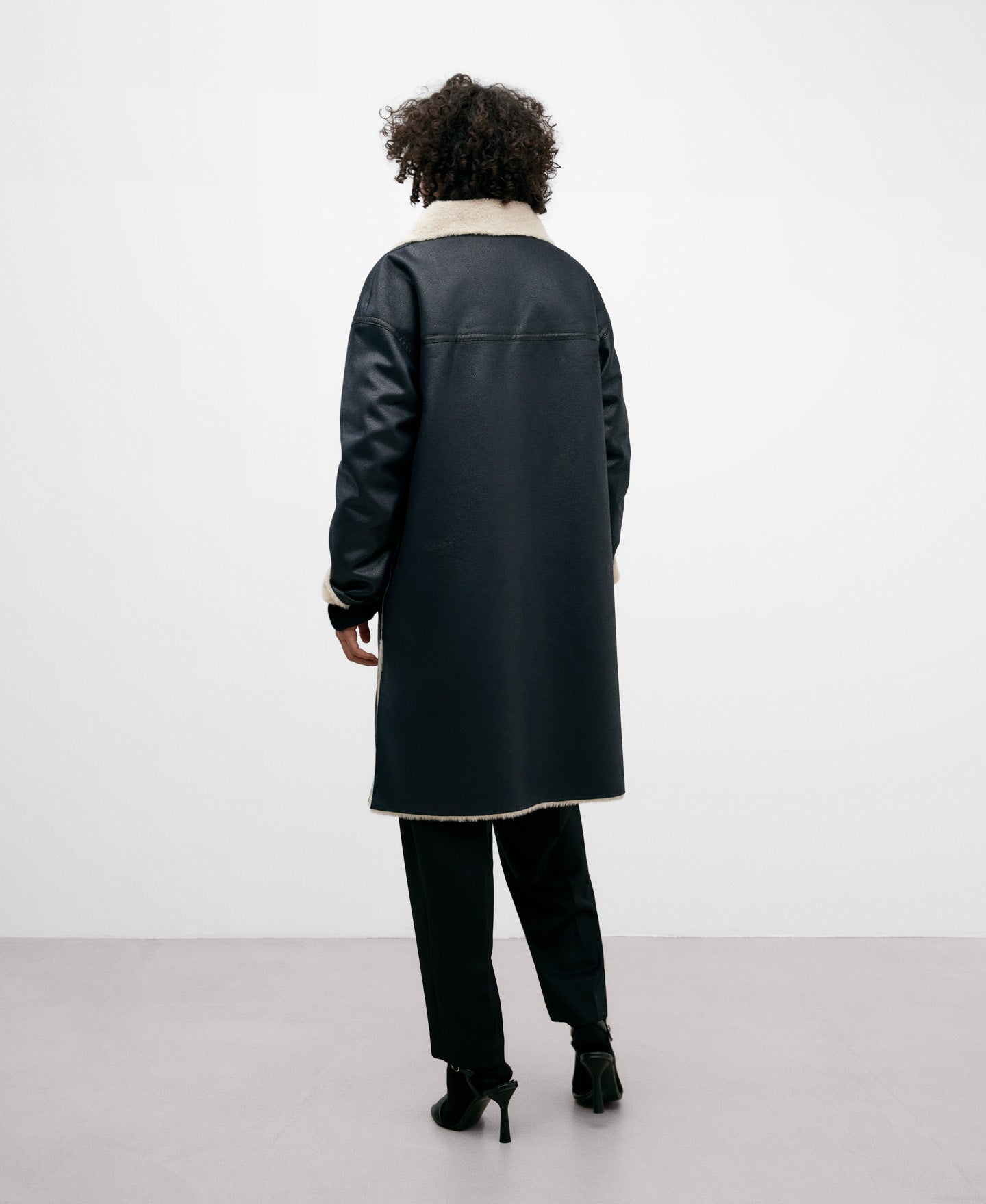 Black Coat Leather Texture Women