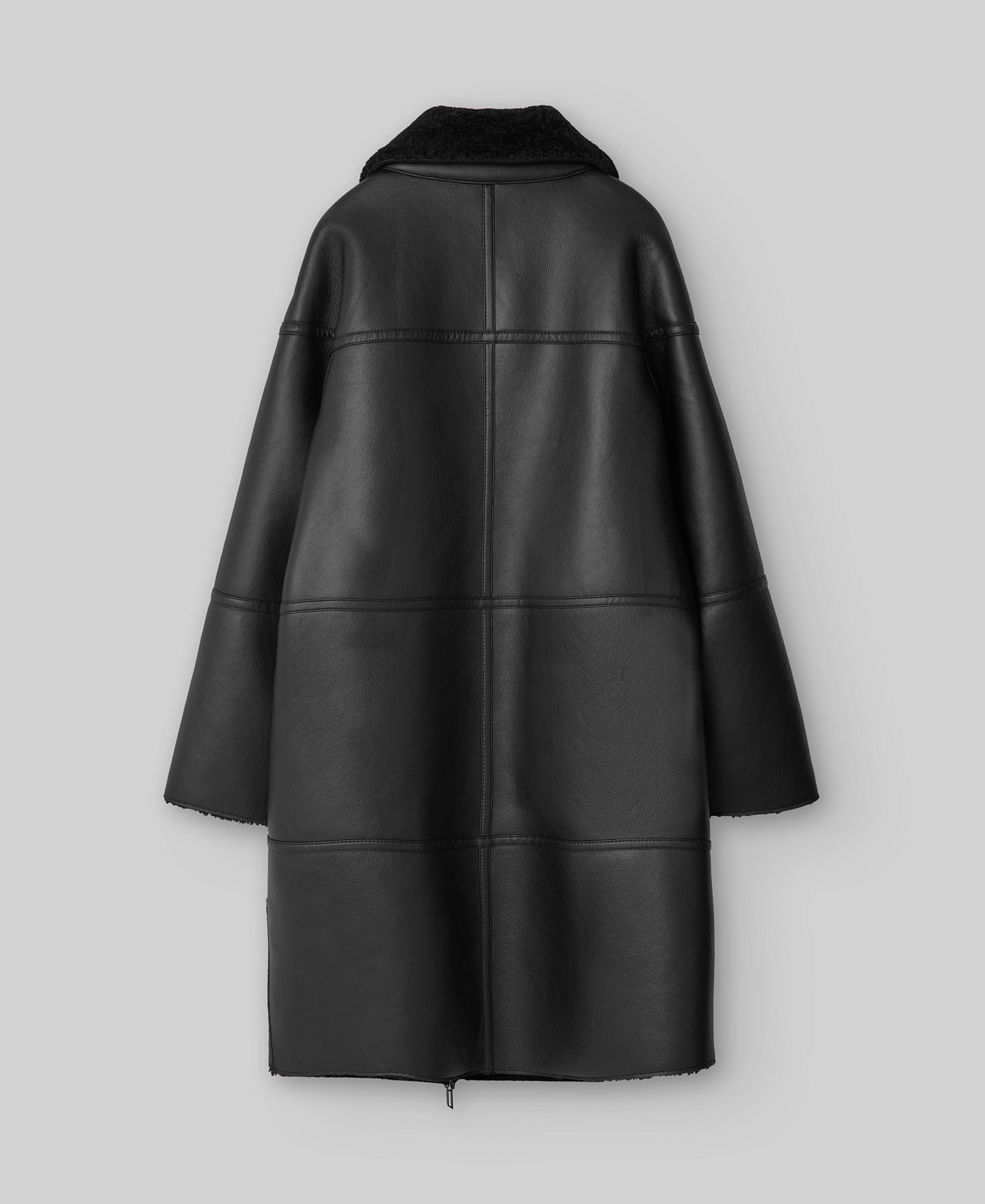 Leather-Non-Leather Long Coat in Black