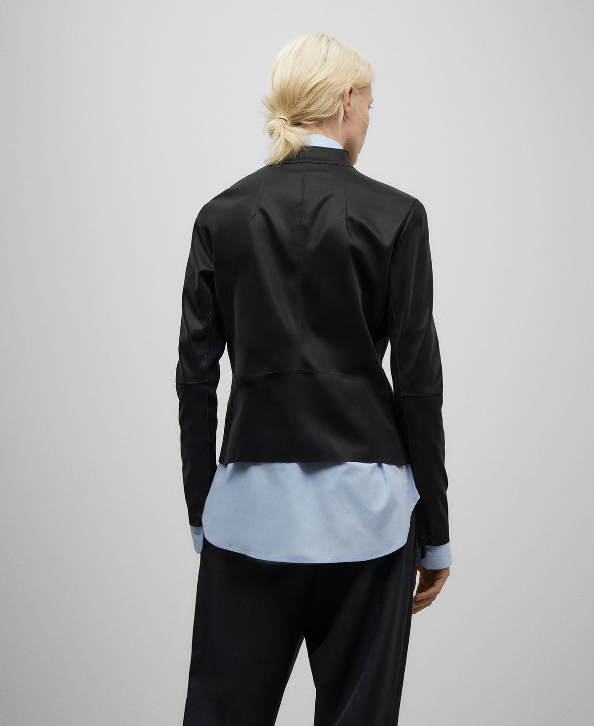 Leather-Non-Leather fitted jacket woman in black