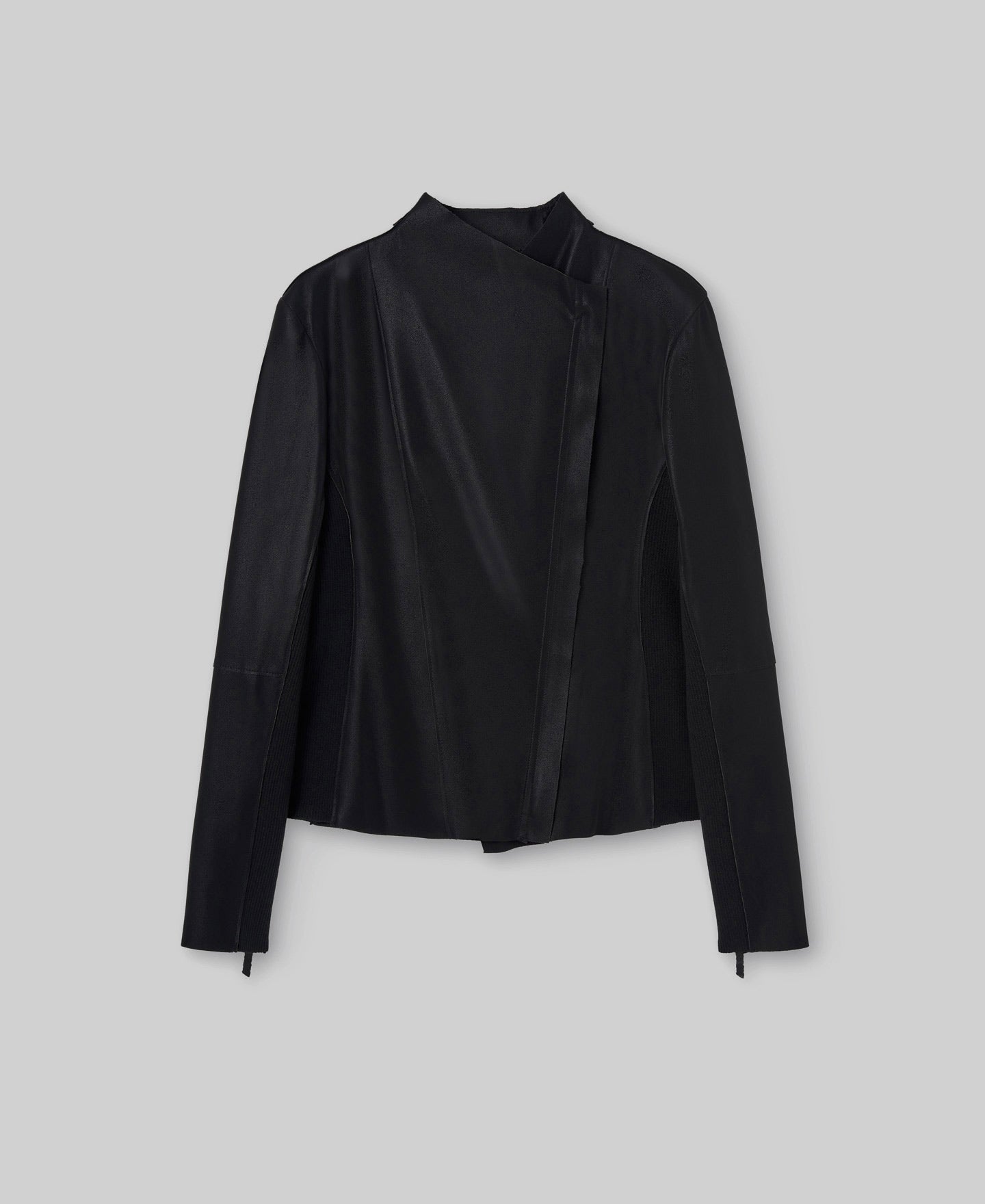 Leather-Non-Leather fitted jacket woman in black