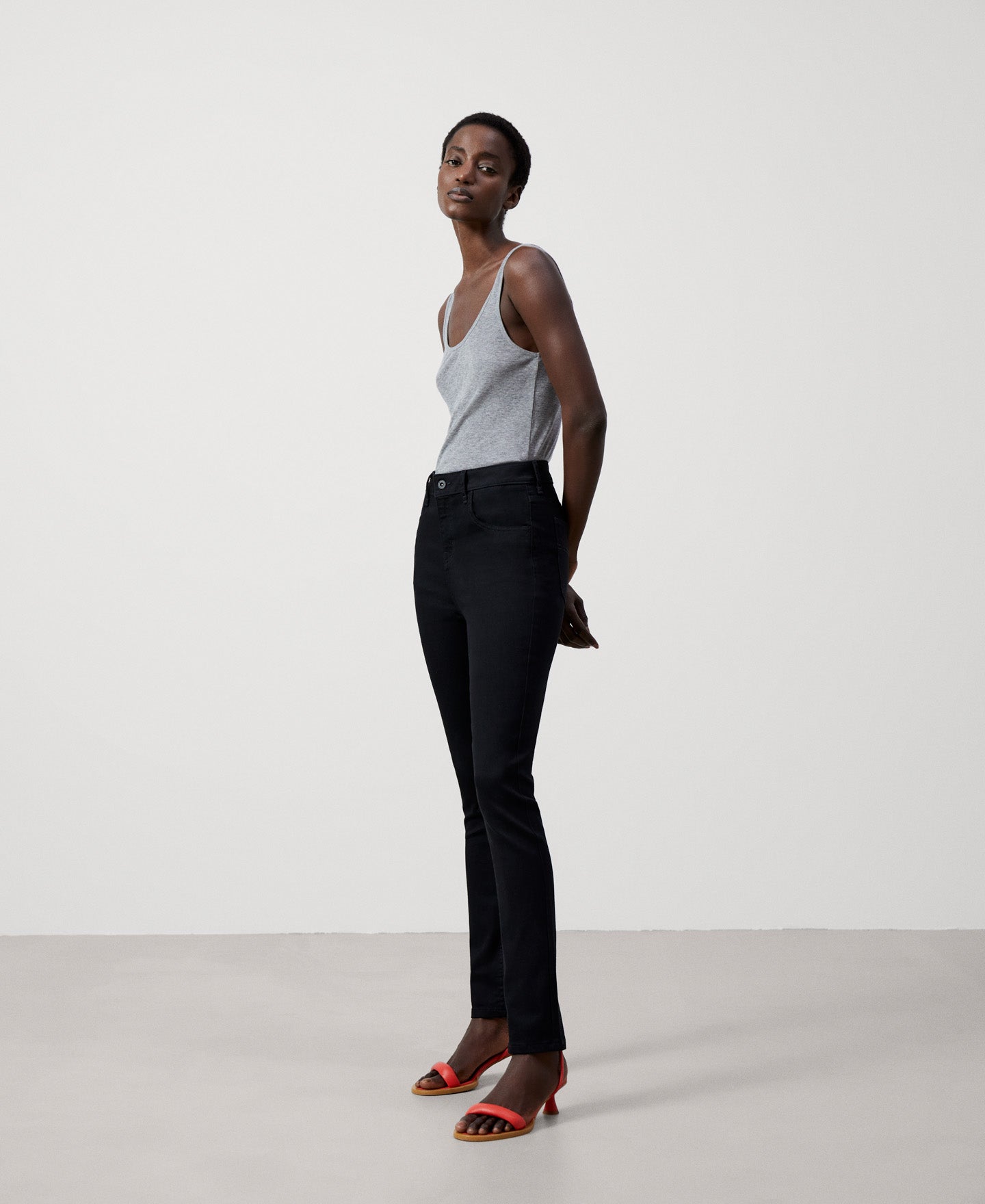 Black Cotton Fabric Skinny Trousers