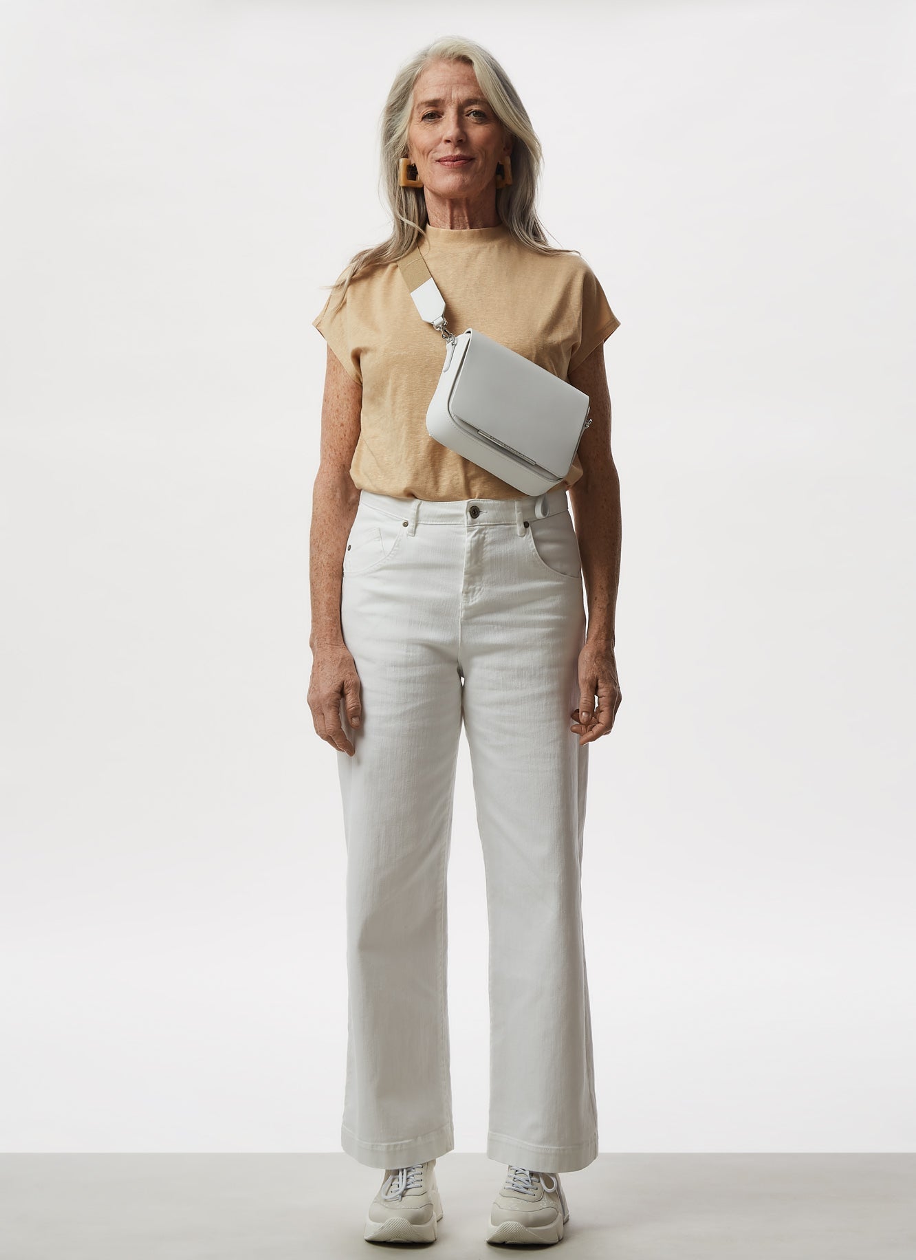 Ecru Elastic Cotton Denim Trousers