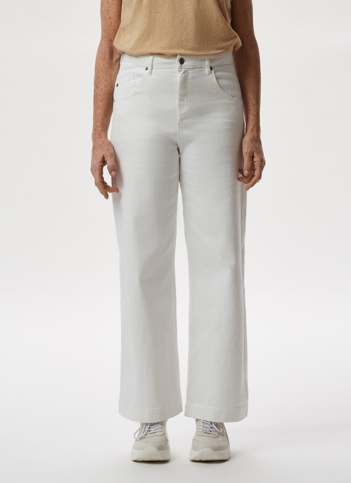 Ecru Elastic Cotton Denim Trousers