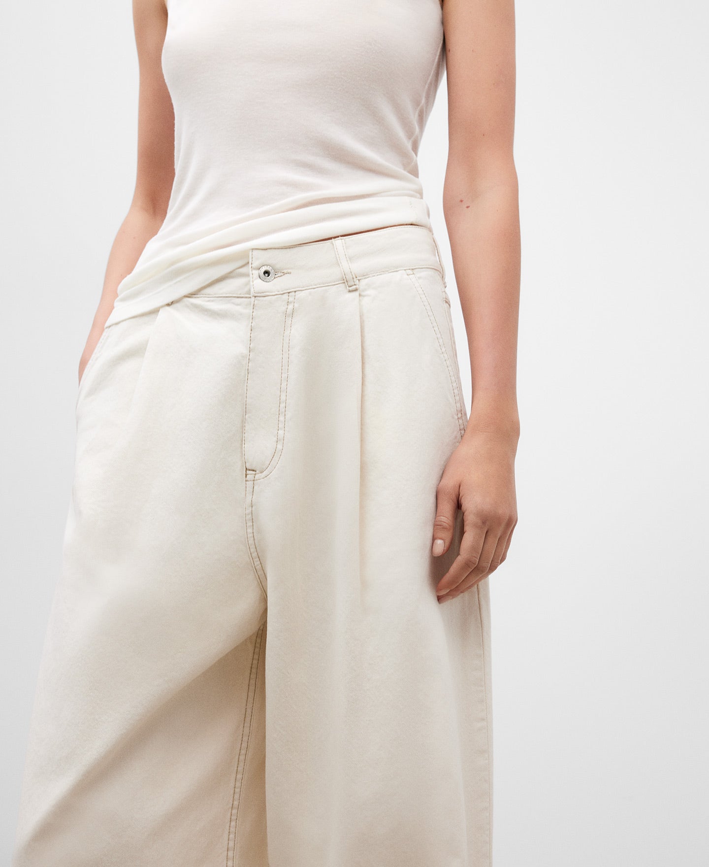 Wide White Denim Trousers For Women