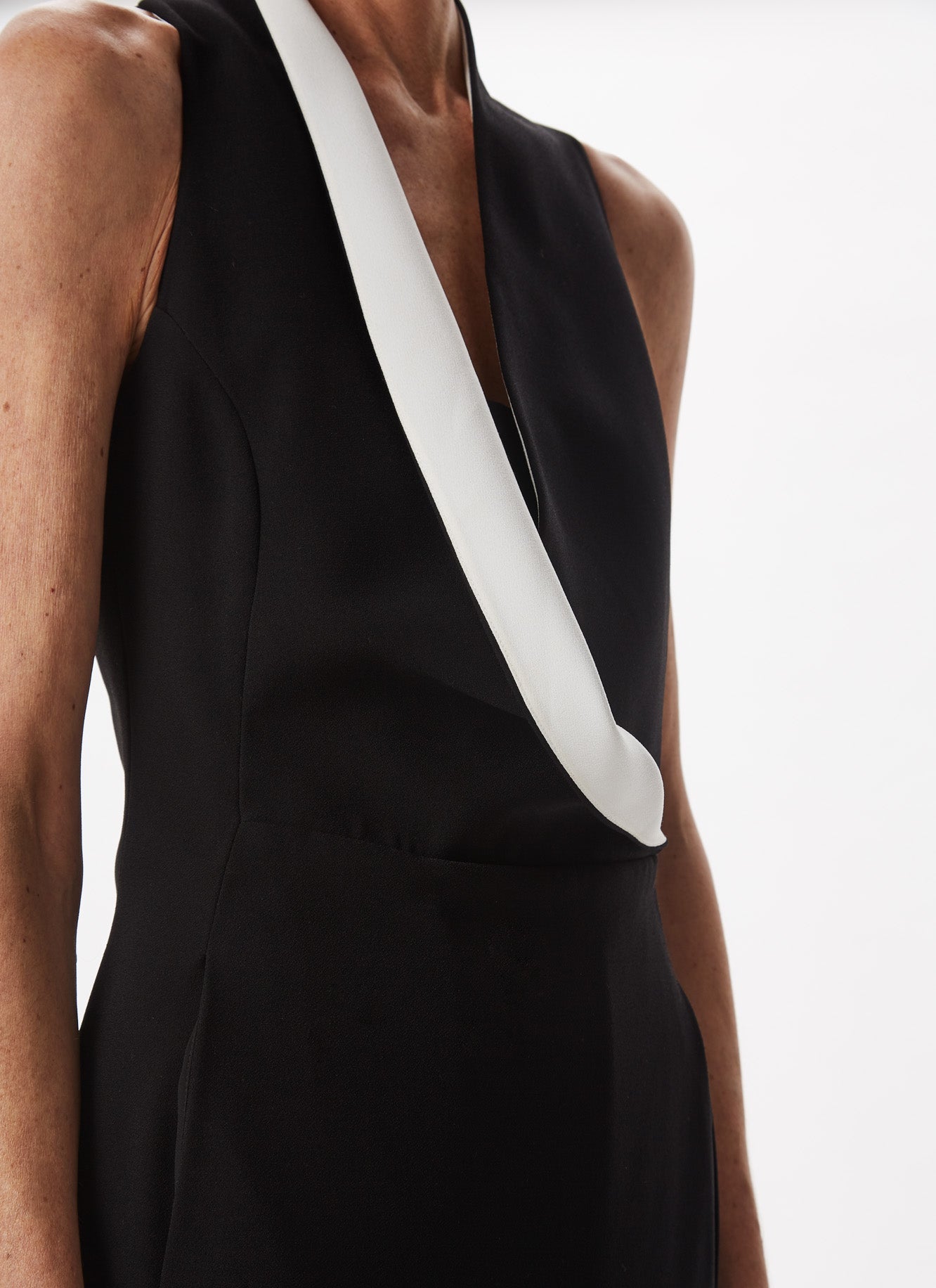 Black & White Bicolour Midi Dress With Draping Collar