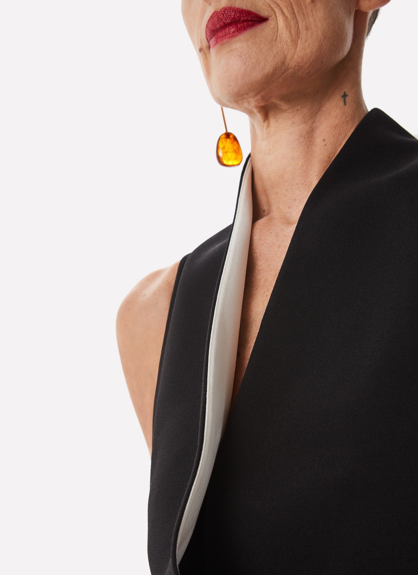 Black & White Bicolour Midi Dress With Draping Collar