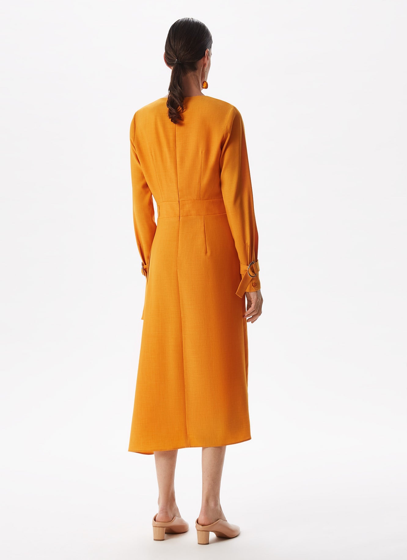 Orange Wrap Dress With Side Flounce