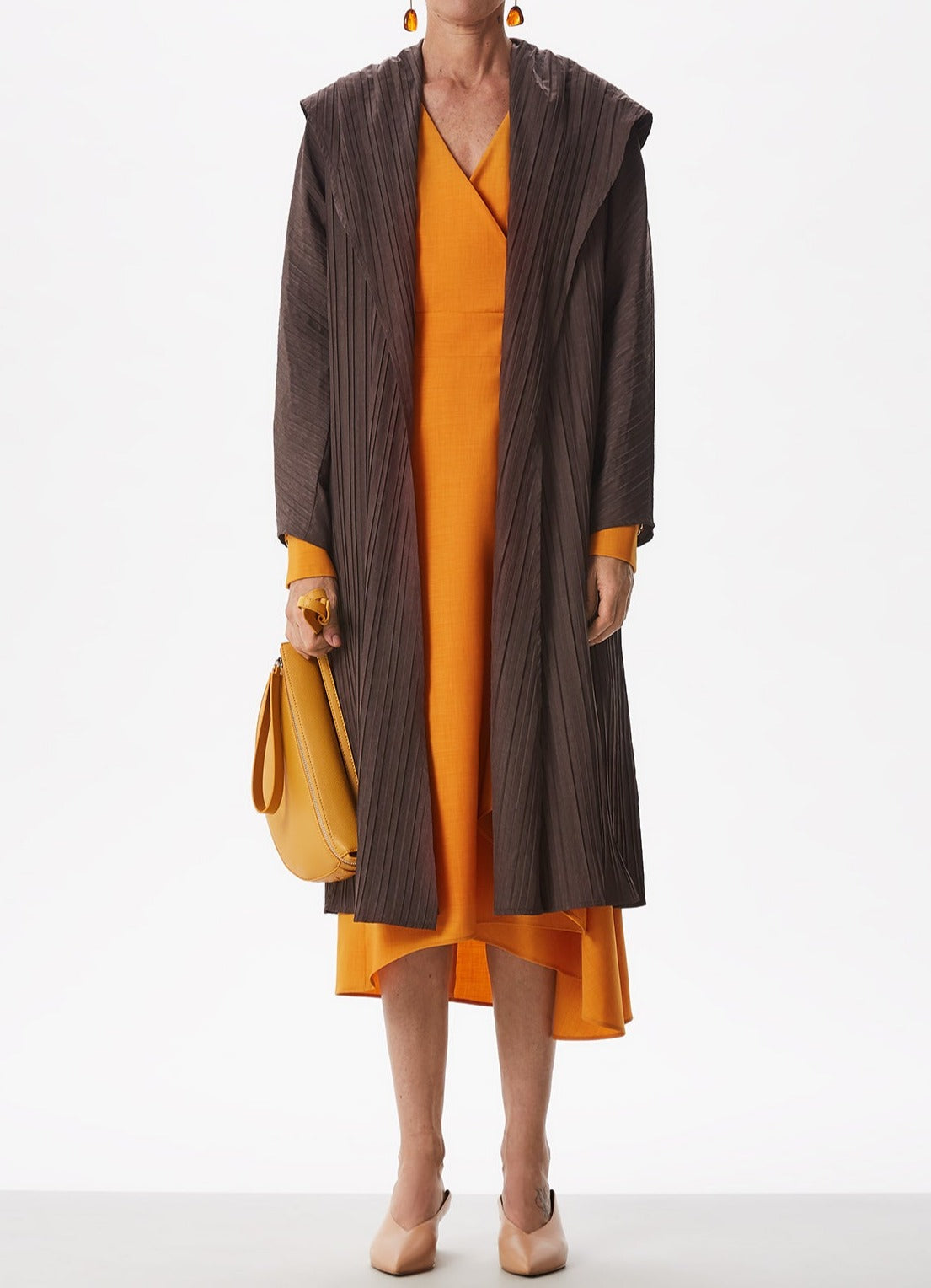 Orange Wrap Dress With Side Flounce