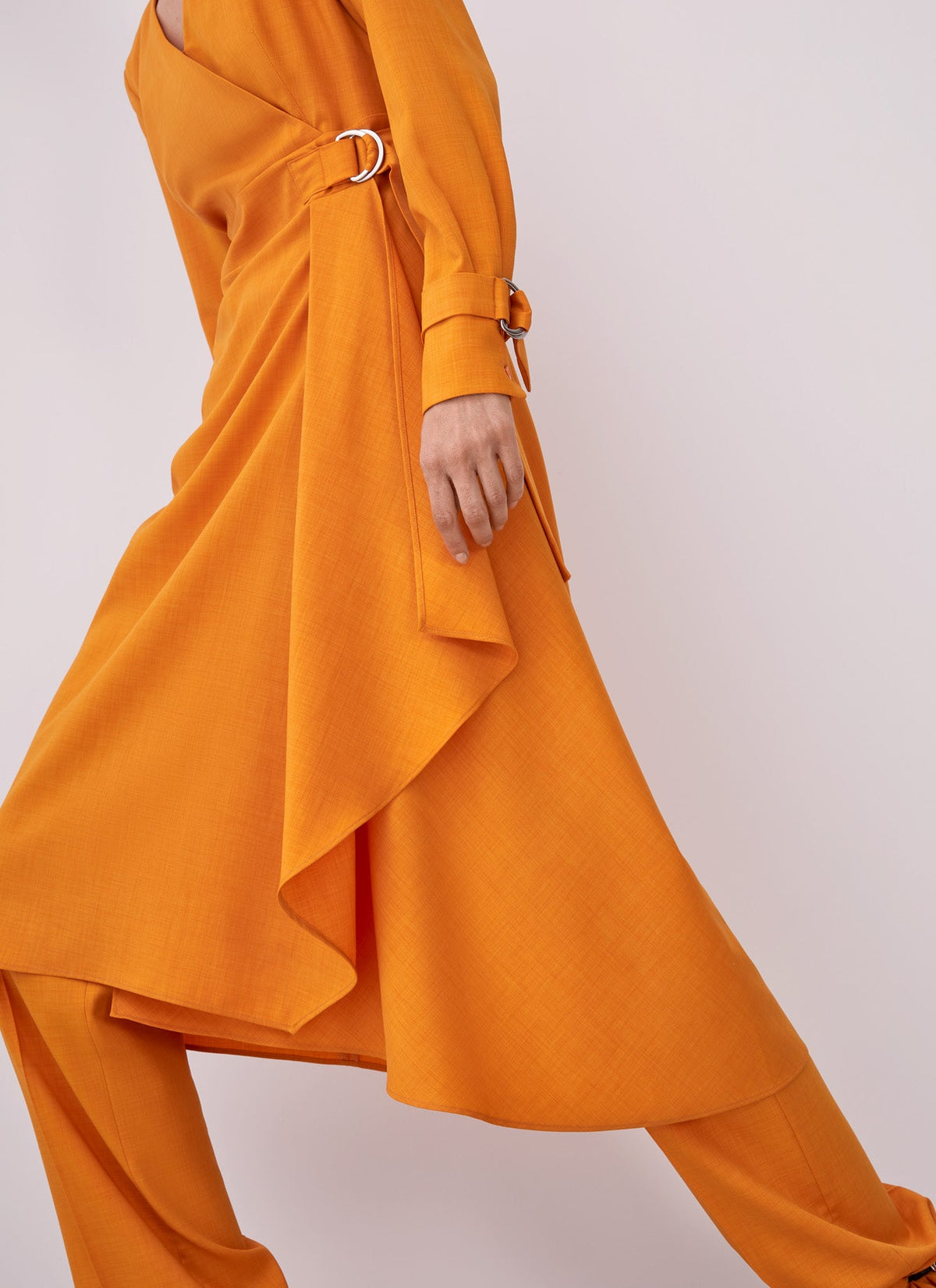 Orange Wrap Dress With Side Flounce