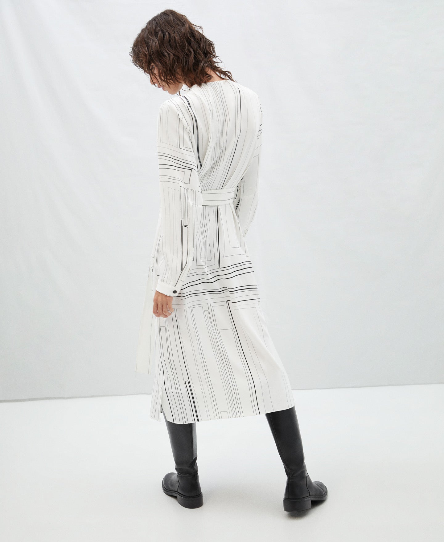 White And Black Printed Shirt Dress