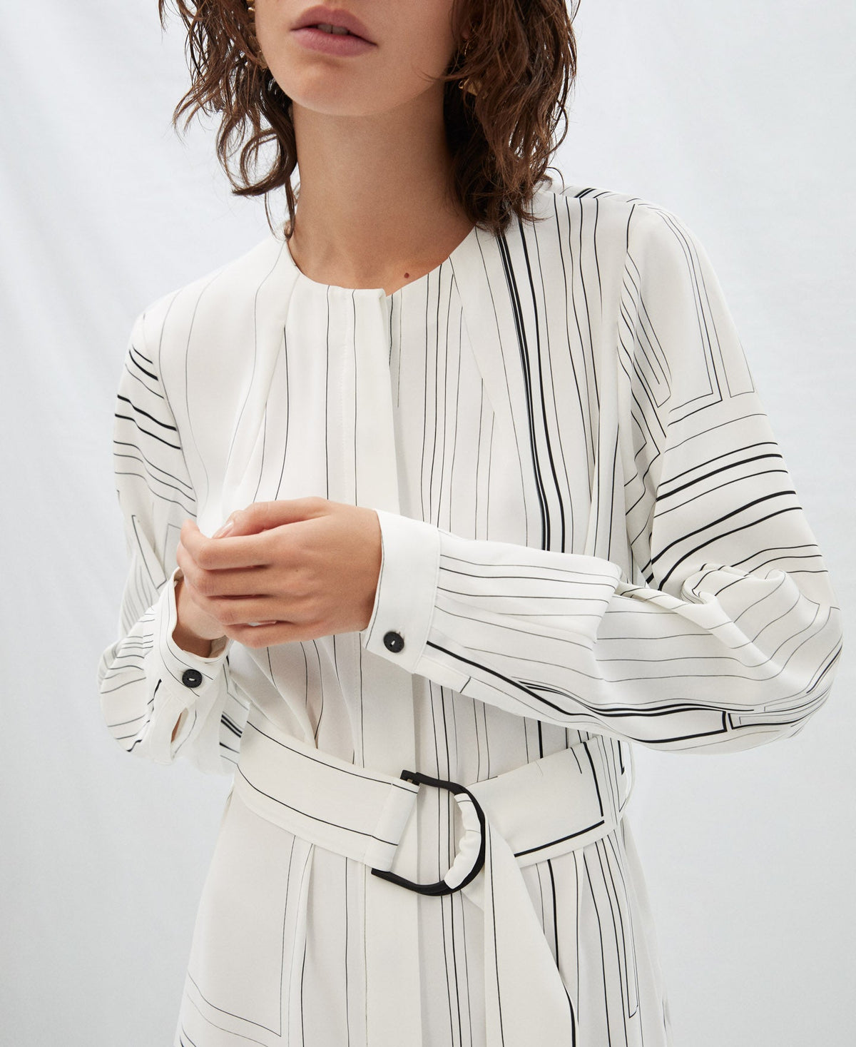 White And Black Printed Shirt Dress