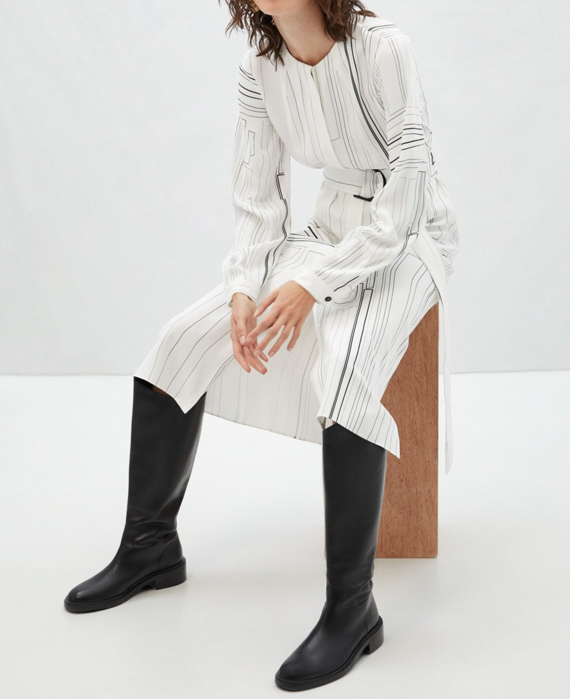 White And Black Printed Shirt Dress