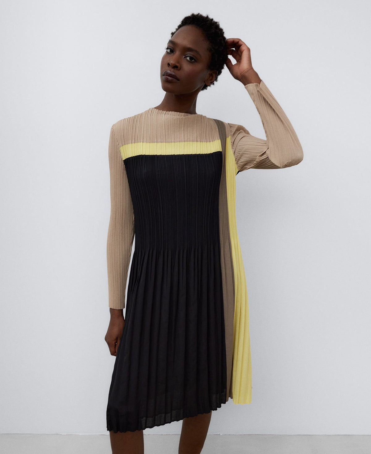 Yellow Recycled Polyester Crinkle Dress