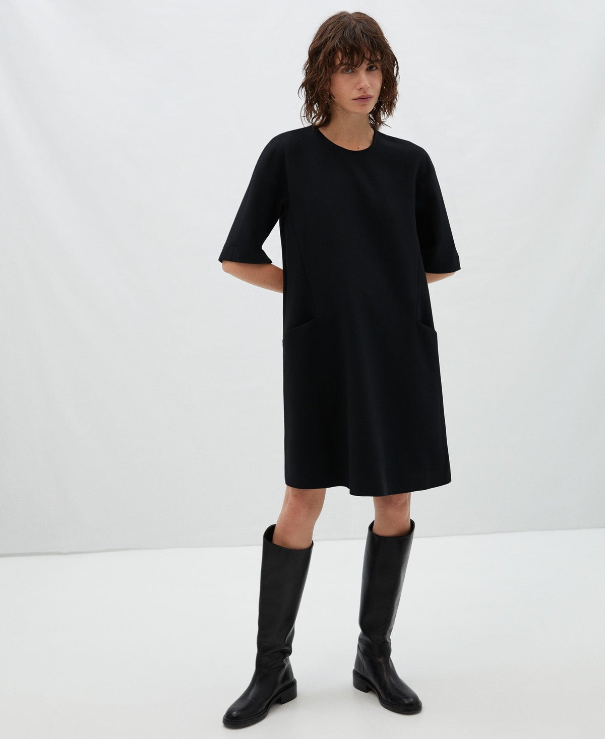 Black A-Line Dress With Round Neck