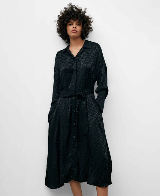 Shirt-Like Jacquard Dress in Black