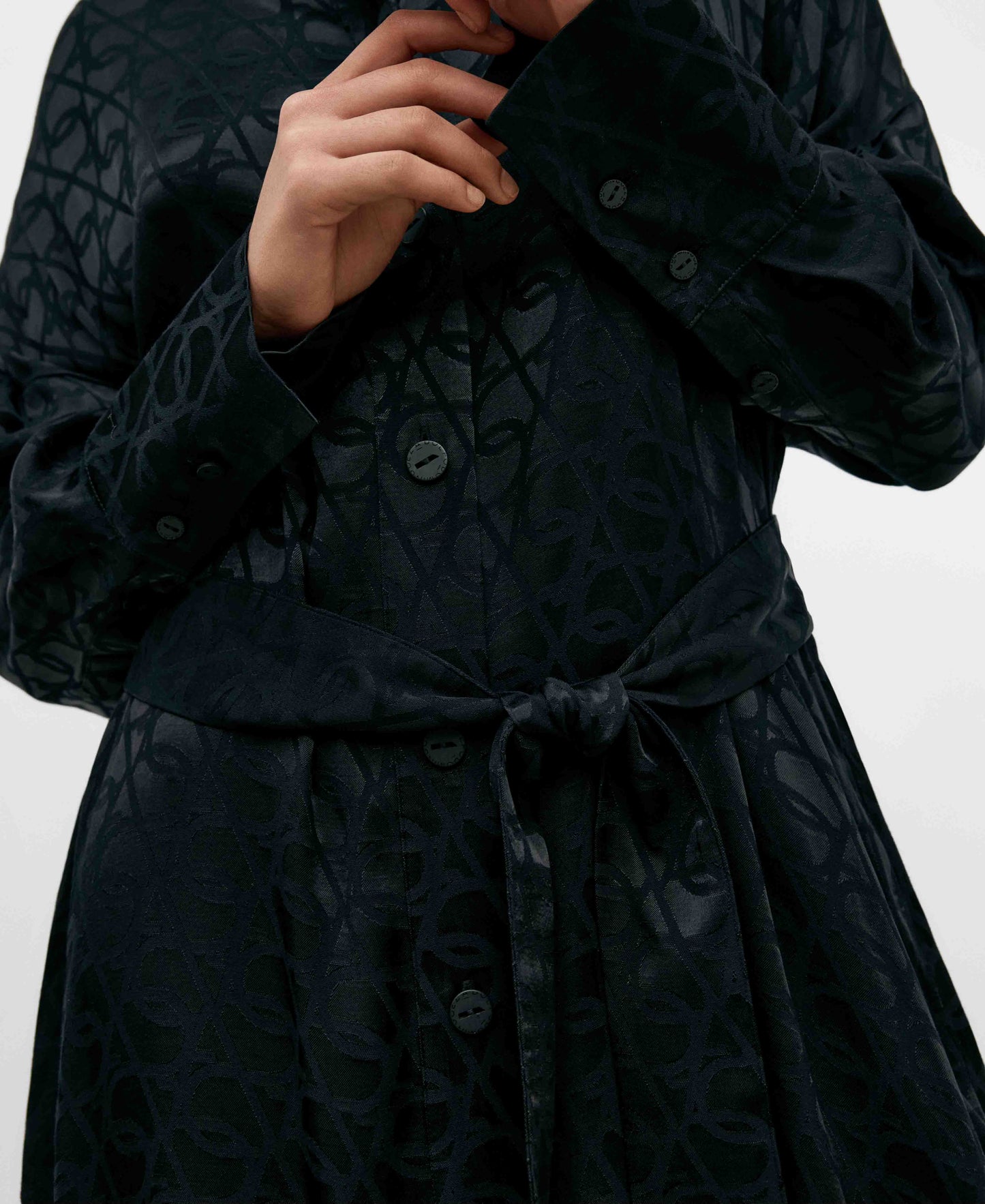 Shirt-Like Jacquard Dress in Black