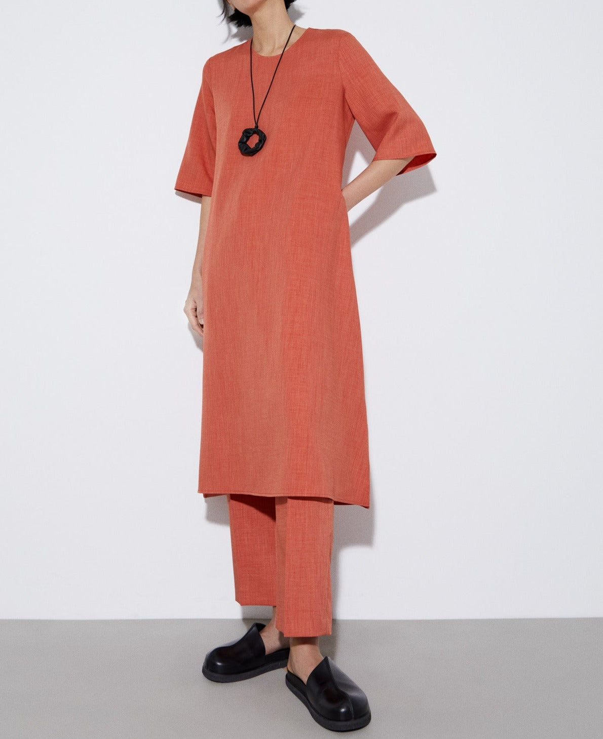 Salmon Recycled Polyester Flared Dress