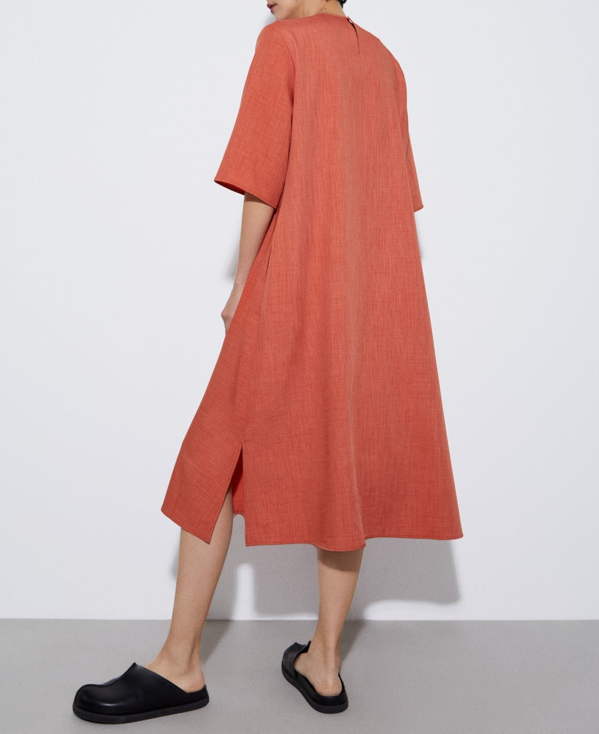 Salmon Recycled Polyester Flared Dress