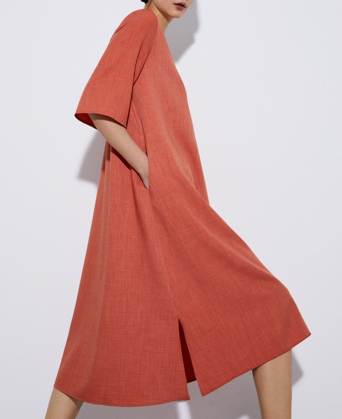 Salmon Recycled Polyester Flared Dress