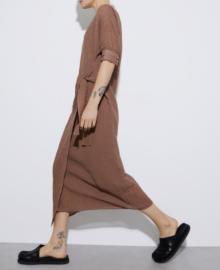 Chesnut Brown Ramie And Cotton Dress