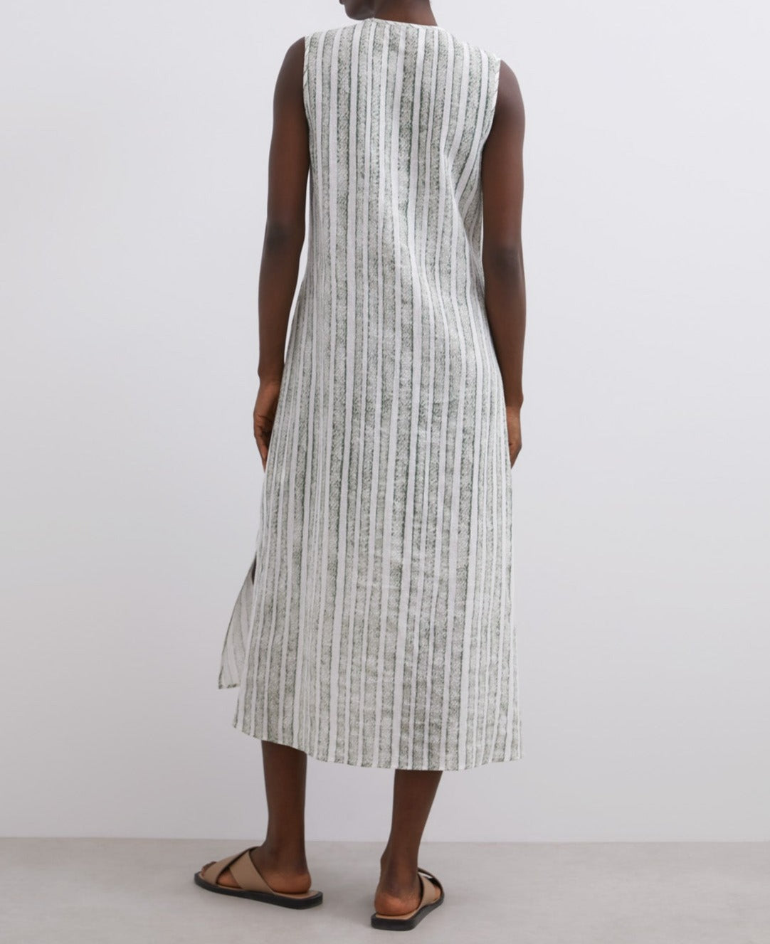 Striped Midi Dress In Linen And Cotton