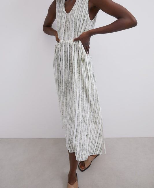 Striped Midi Dress In Linen And Cotton