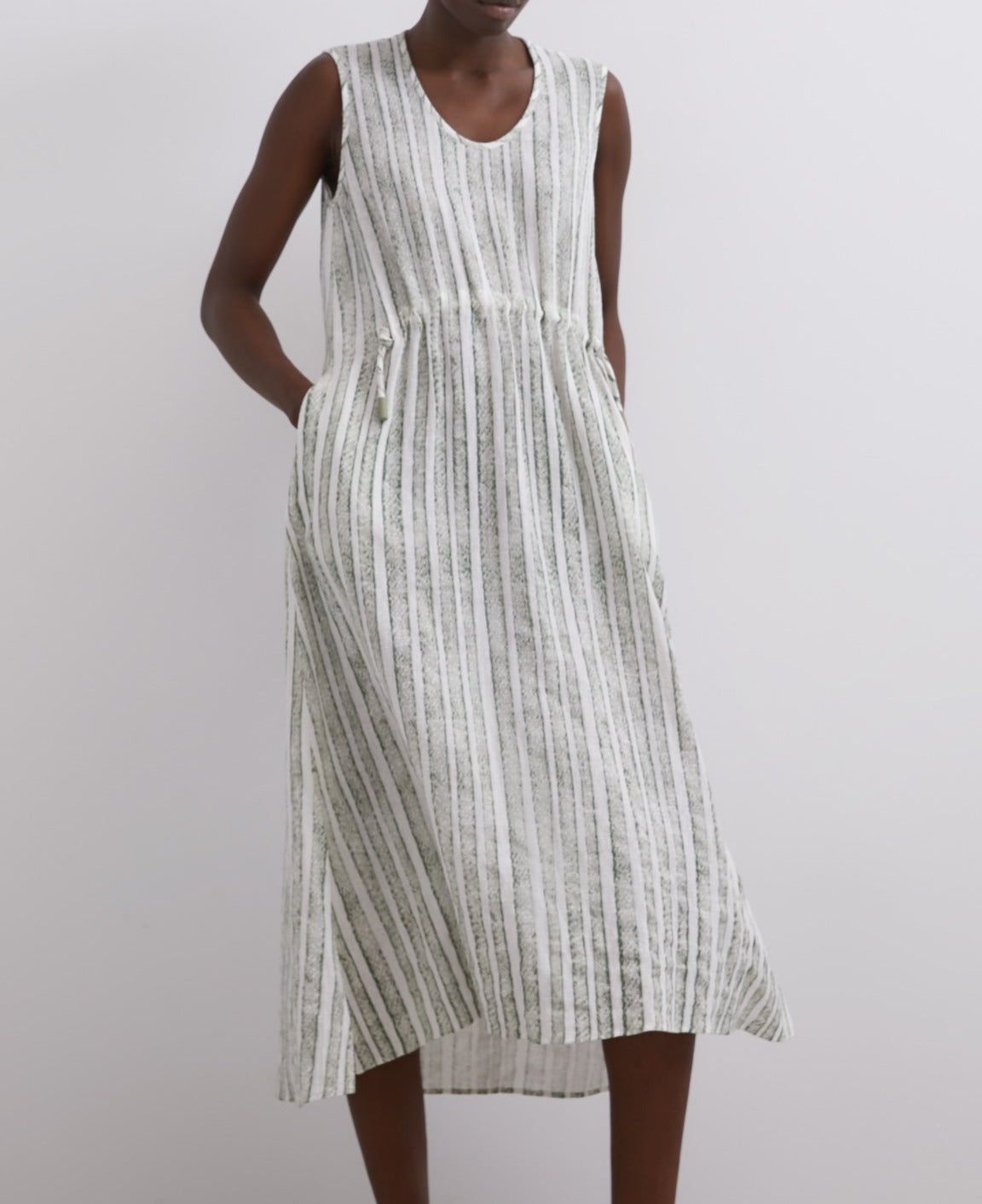 Striped Midi Dress In Linen And Cotton