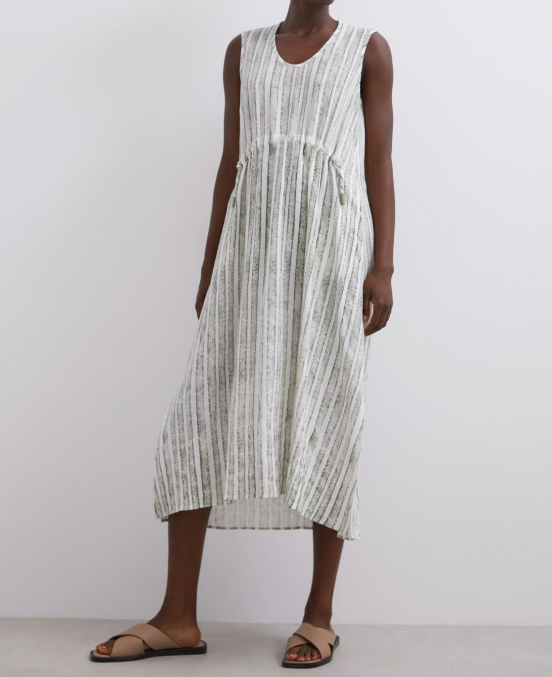 Striped Midi Dress In Linen And Cotton
