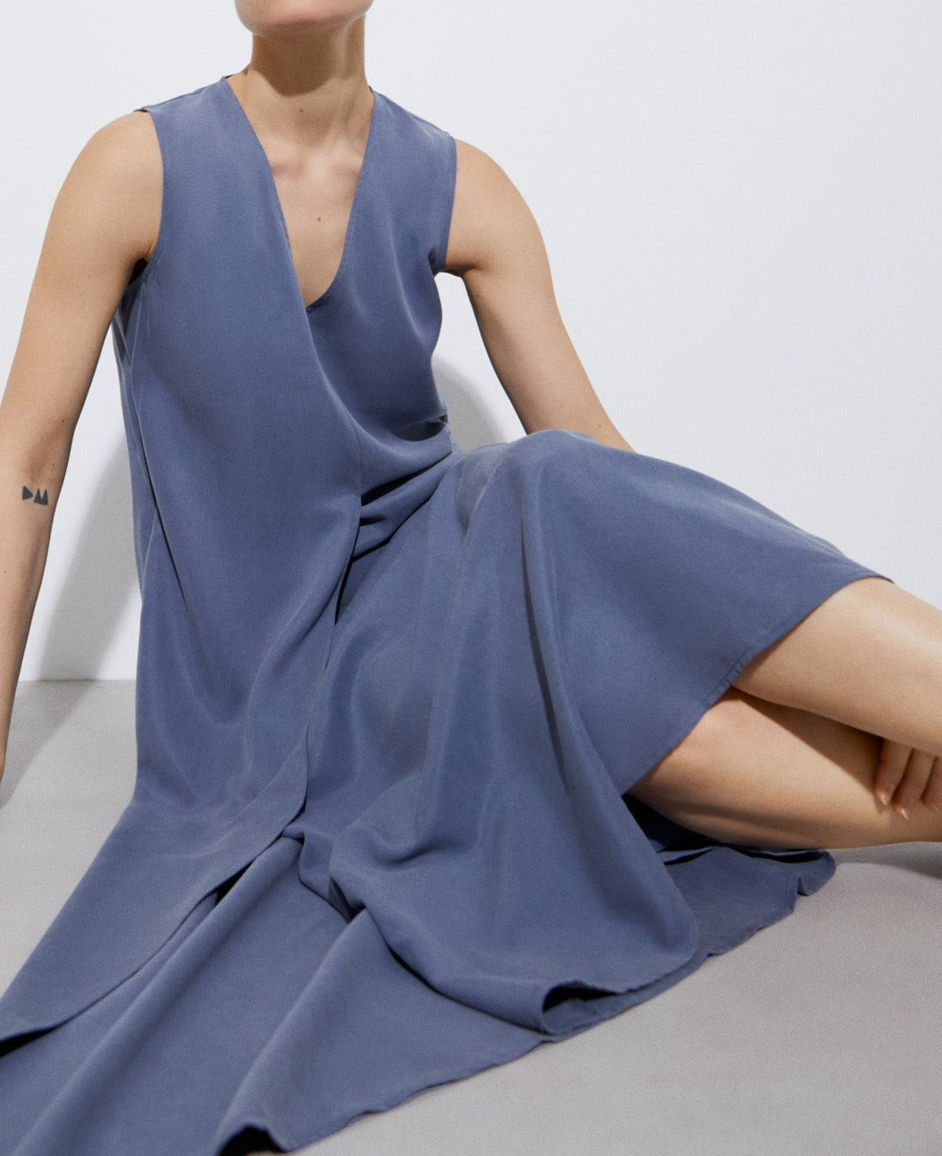 Blue/Grey Flared Dress In Lyocell