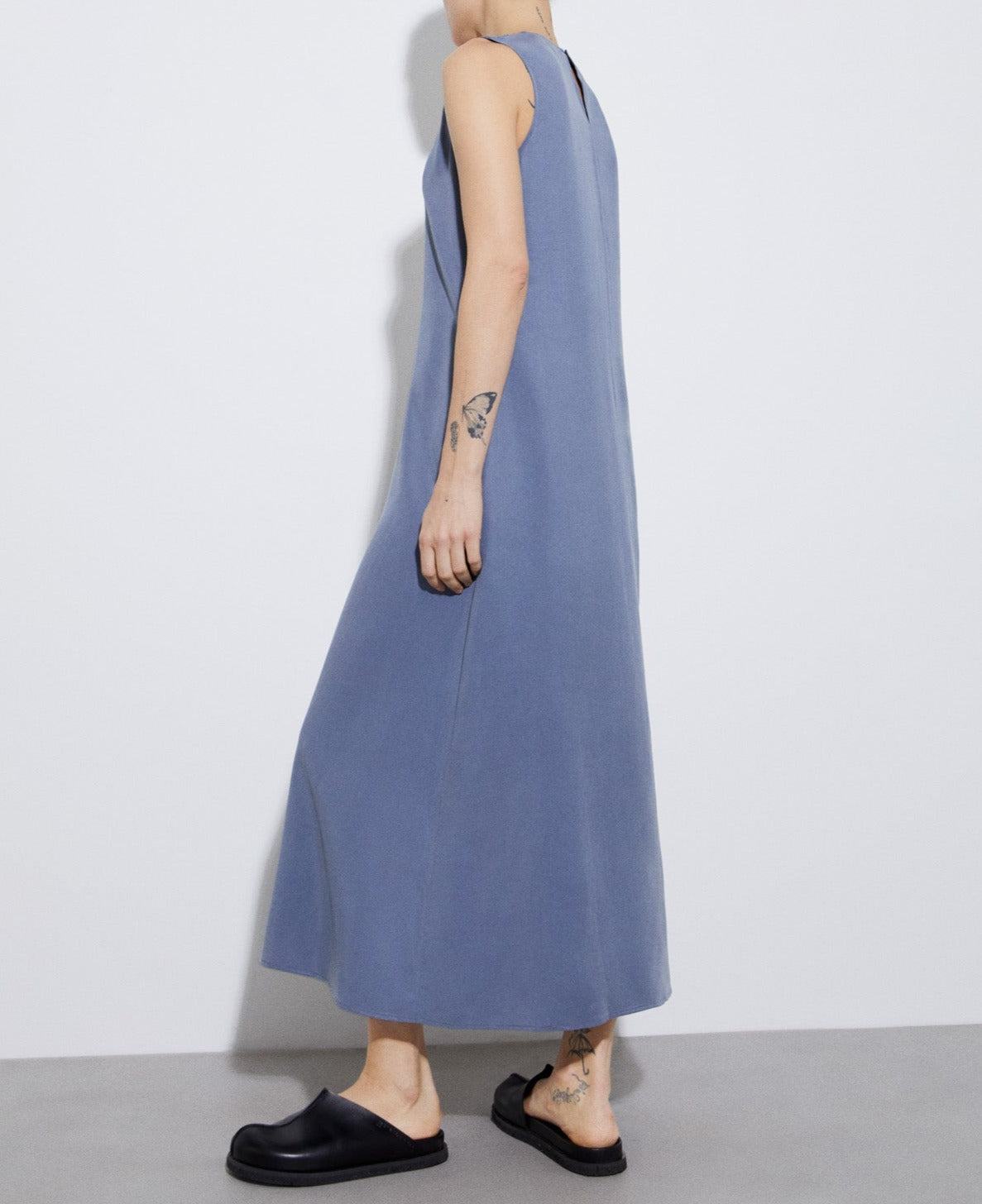 Blue/Grey Flared Dress In Lyocell