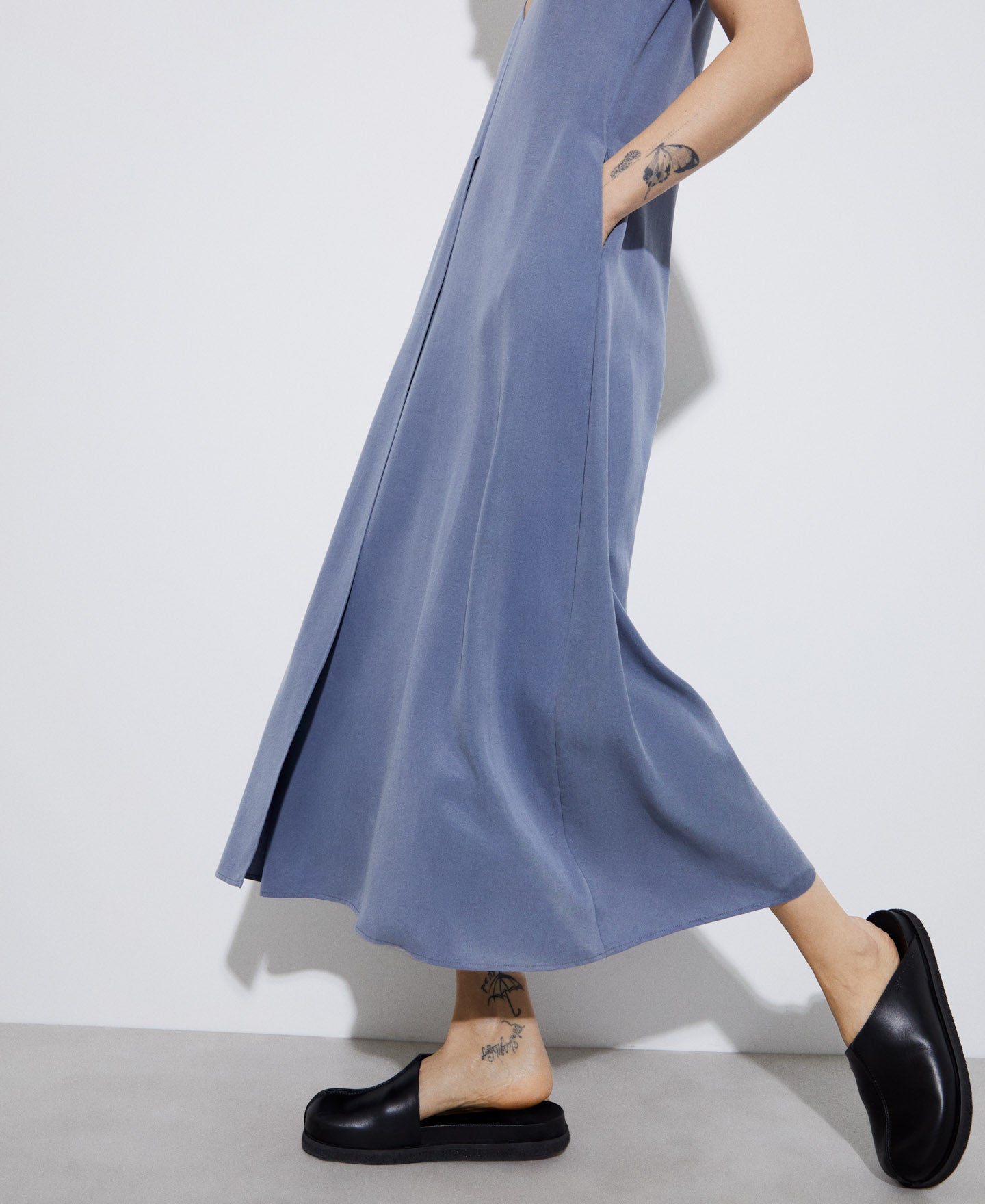 Blue/Grey Flared Dress In Lyocell