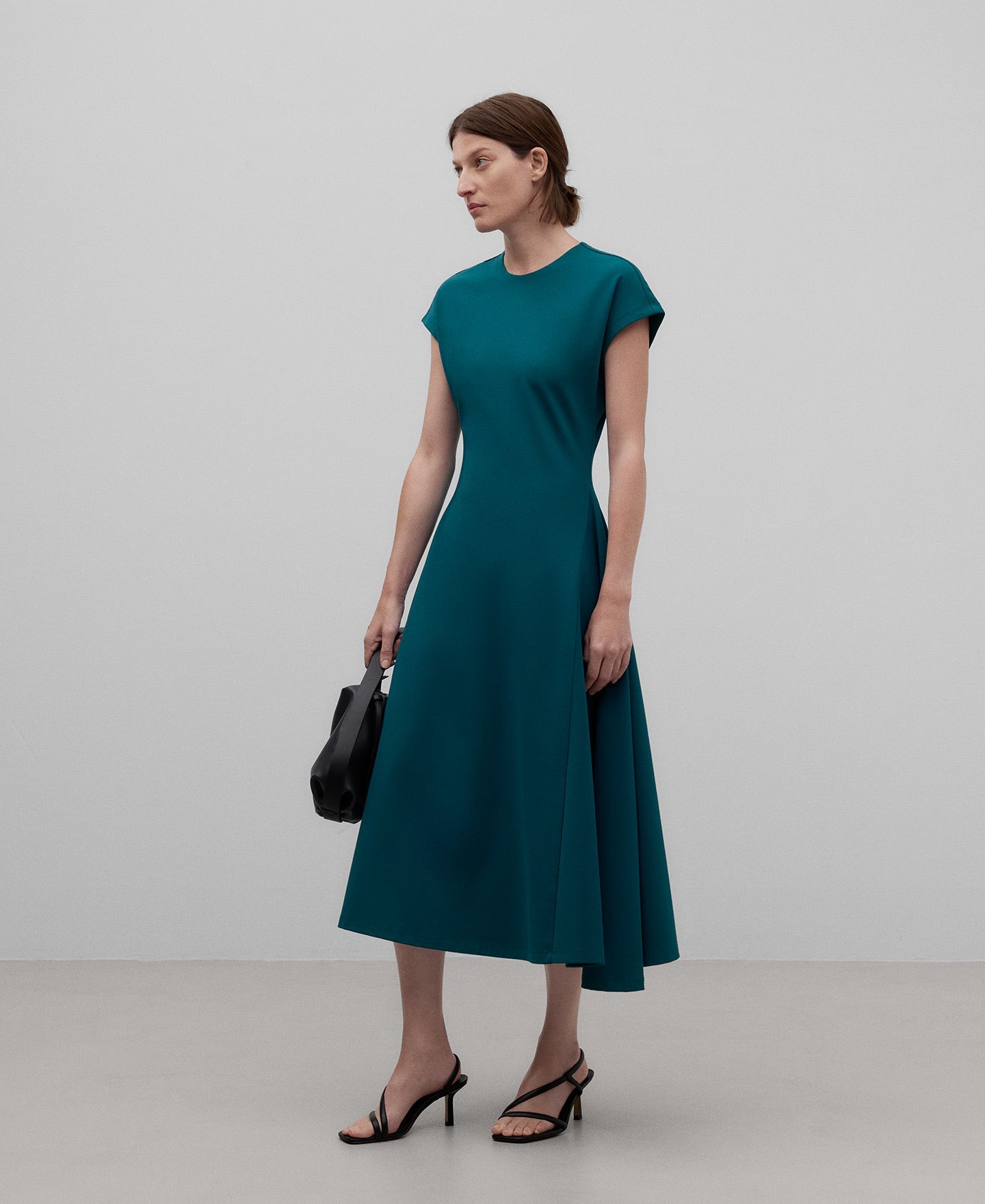Lateral Godet Dress in Turquoise