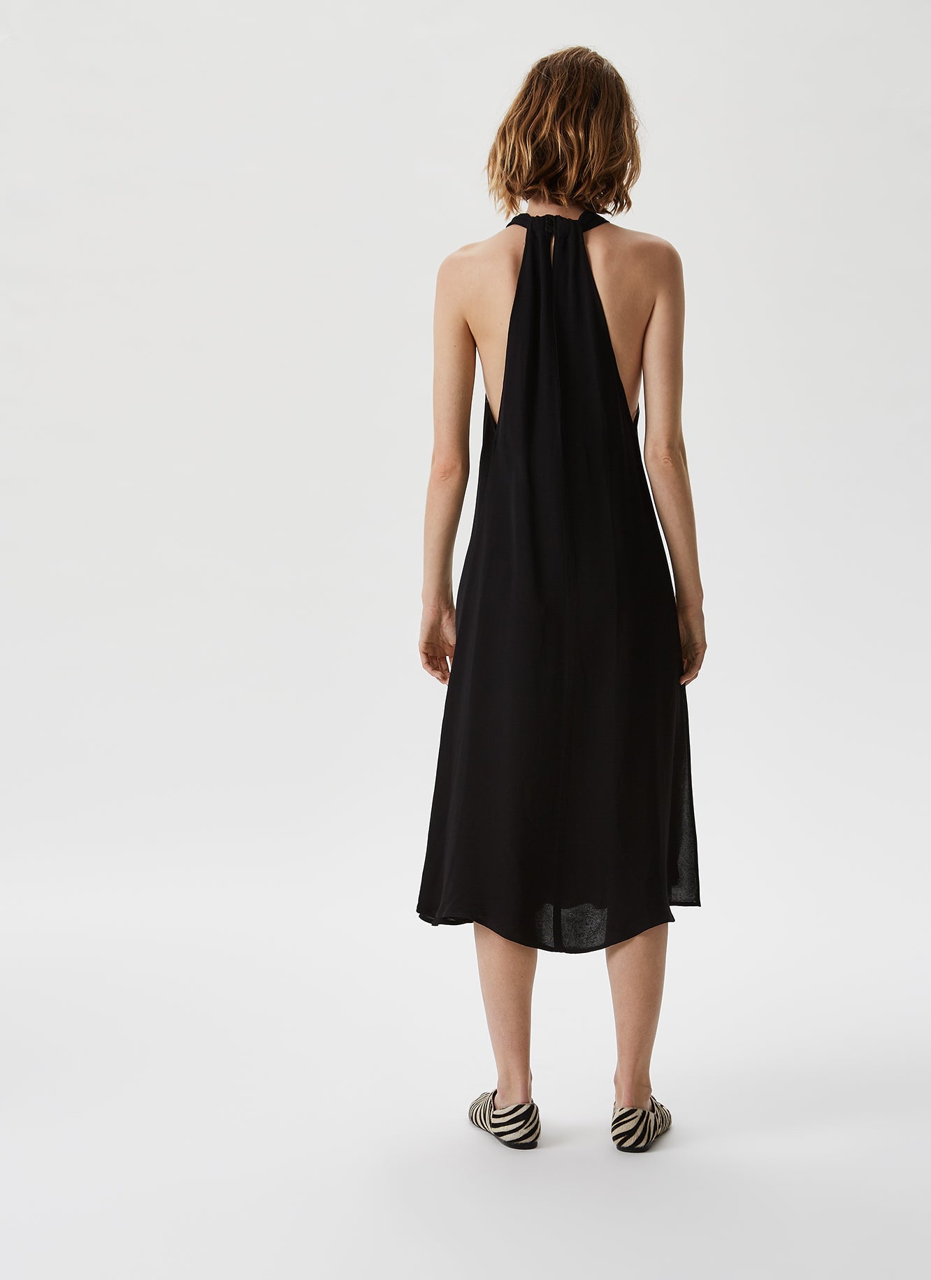 Black Fluid Dress With Halter Neckline