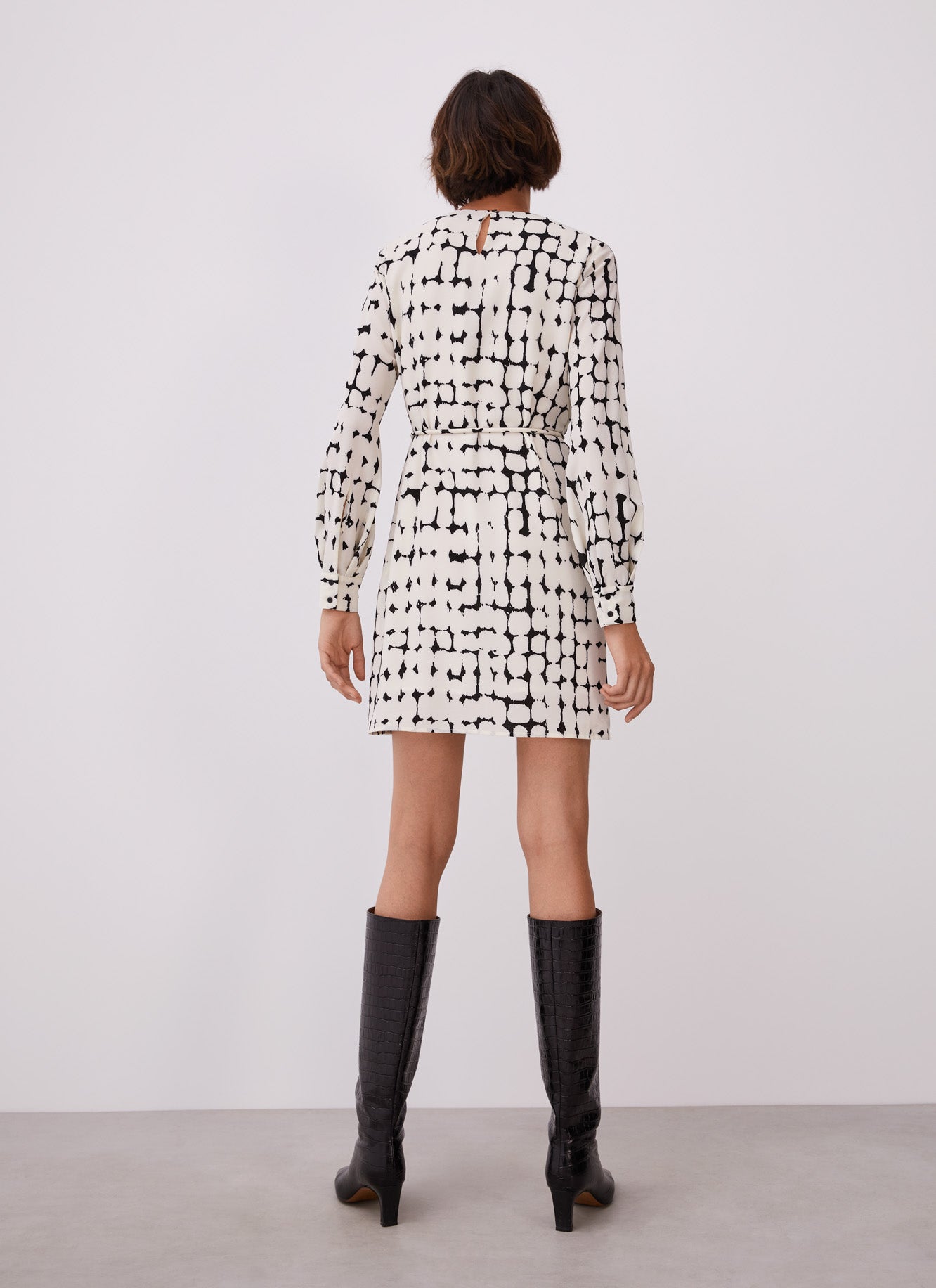 White And Black Mini Dress With Signature Print