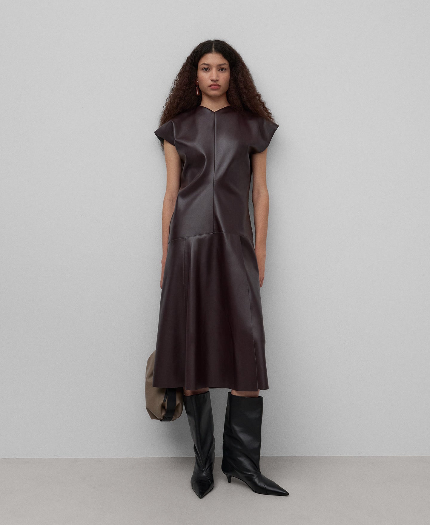 Non-Leather Midi Dress In Chocolate Brown