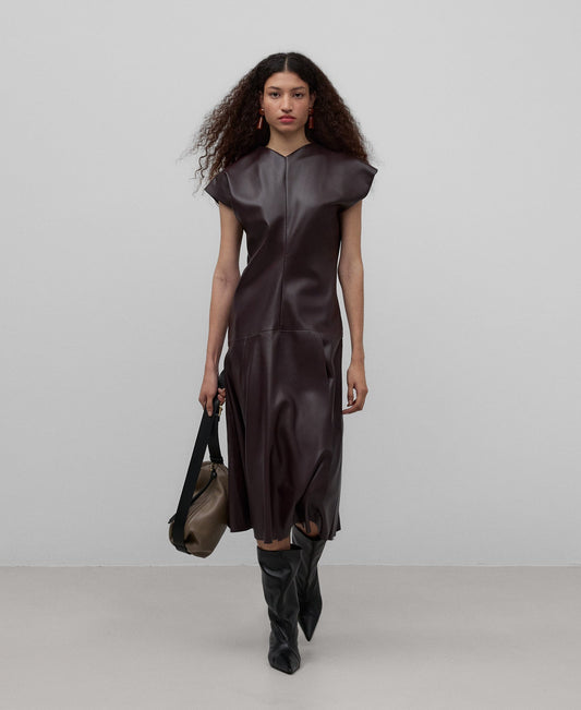 Non-Leather Midi Dress In Chocolate Brown