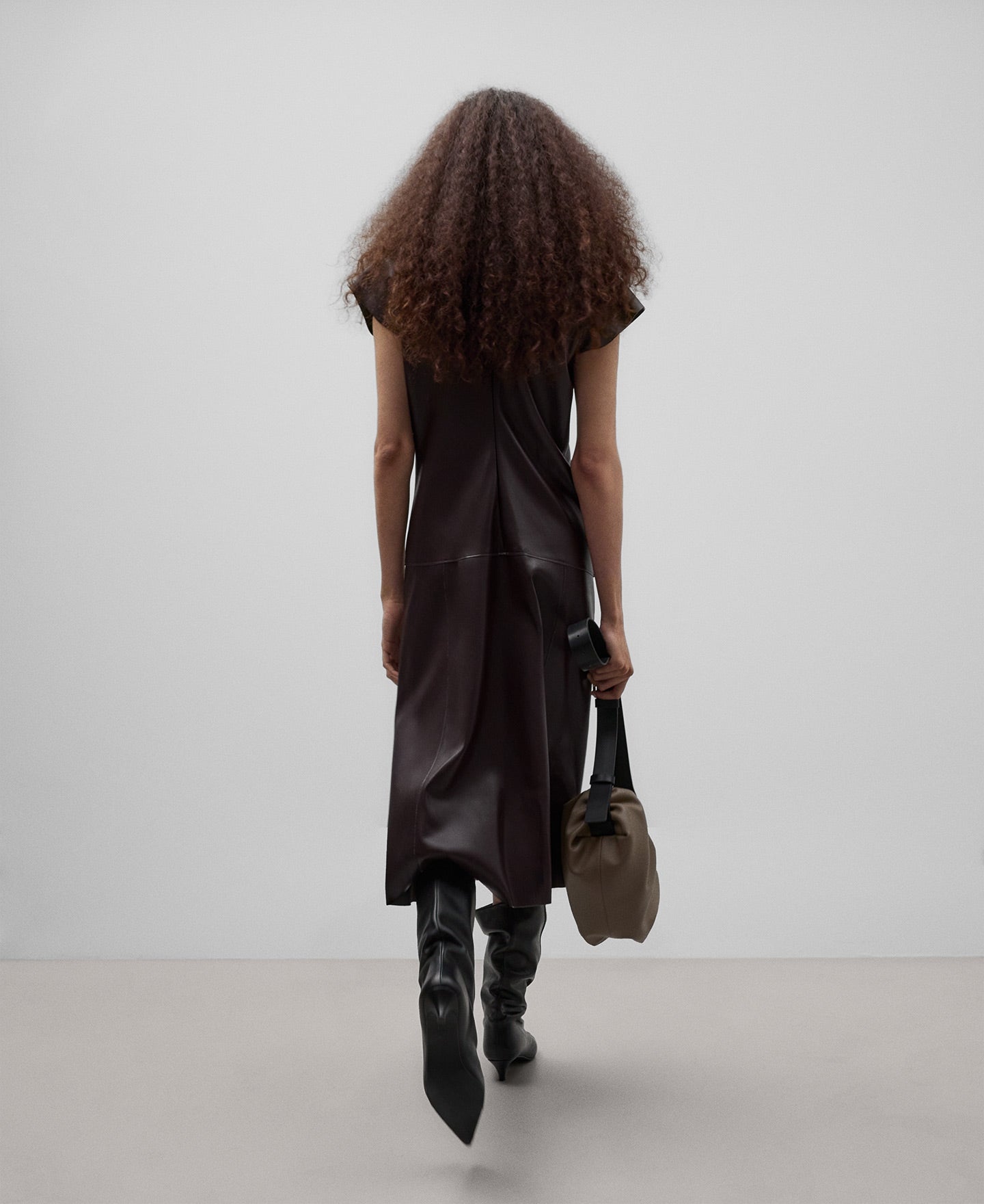 Non-Leather Midi Dress In Chocolate Brown