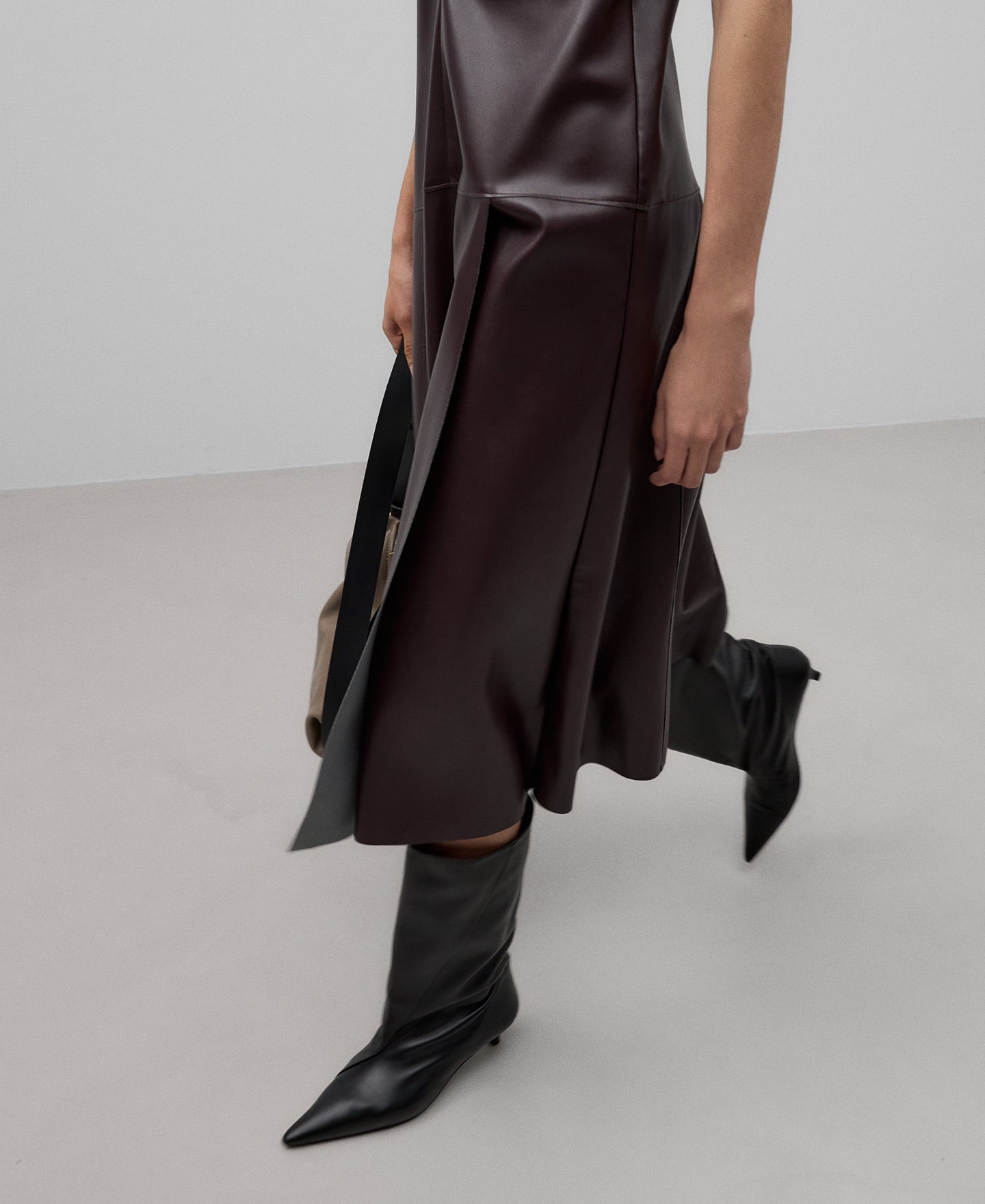Non-Leather Midi Dress In Chocolate Brown