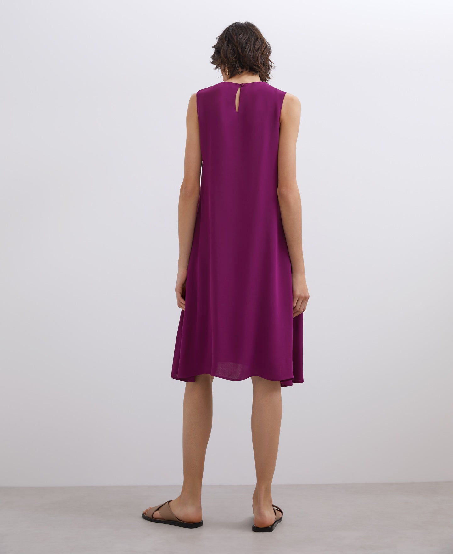 Red Bougainvillea Straight Round Neckline Dress In Viscose