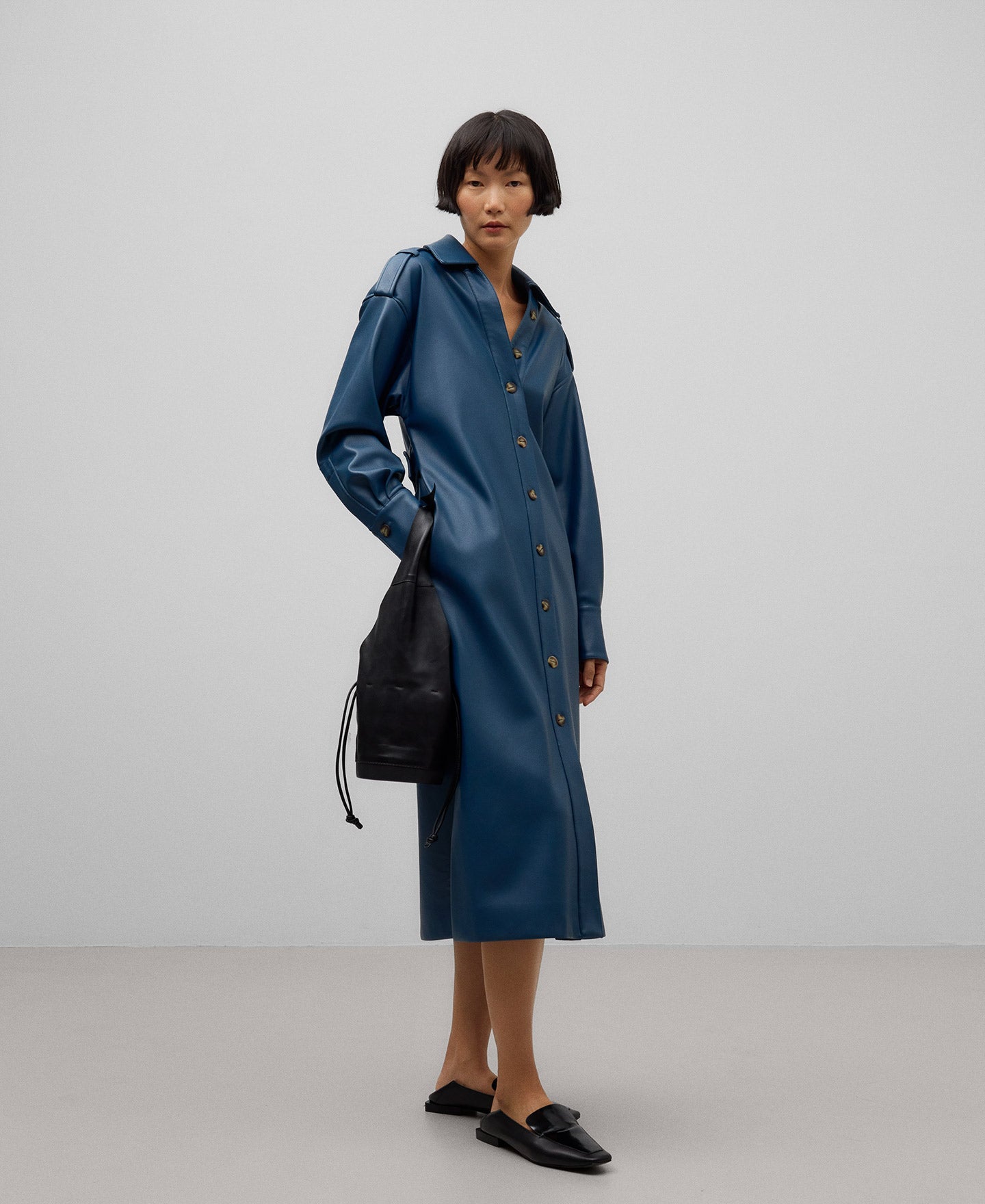 Non-Leather Shirt Dress in Dark Turquoise