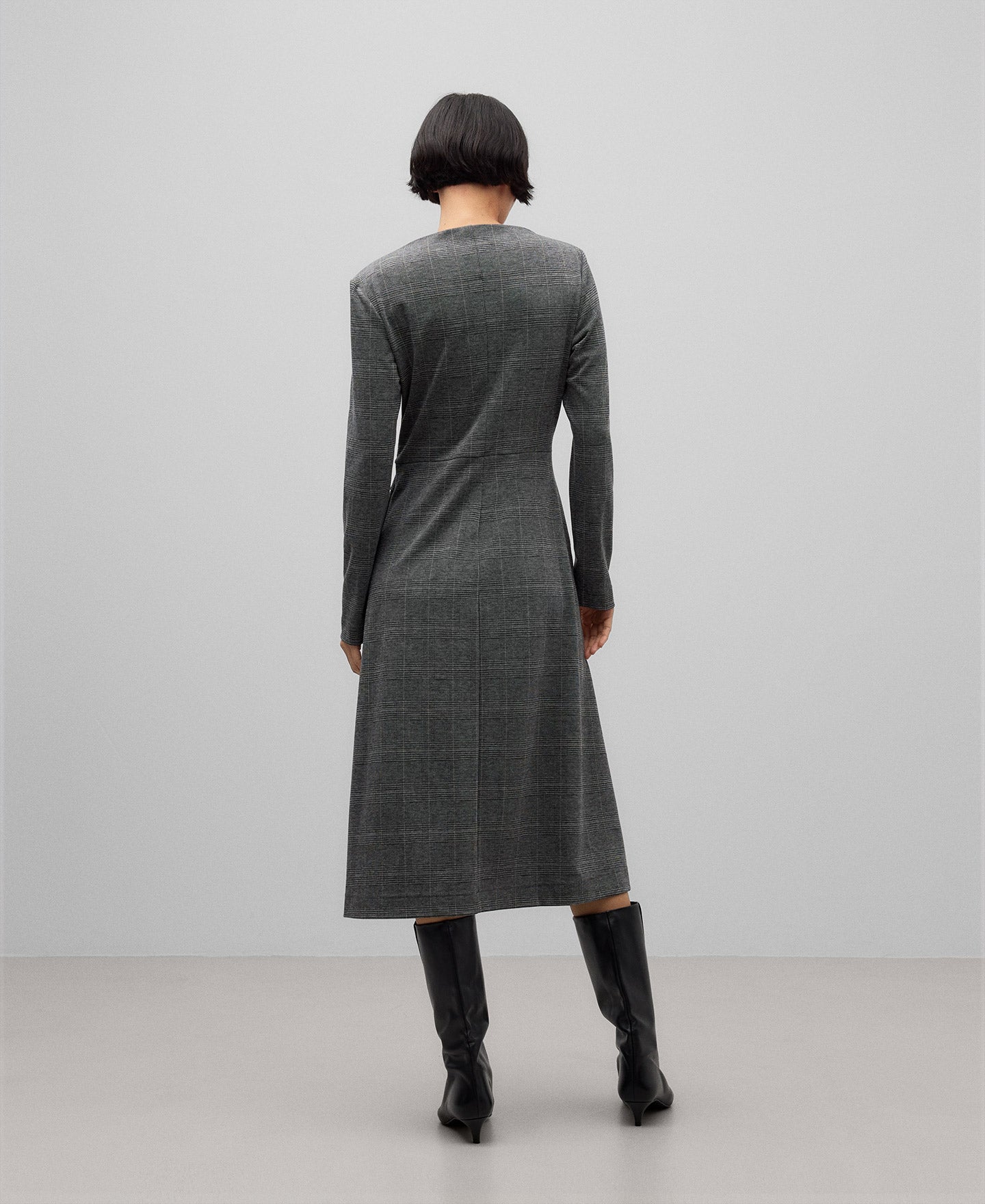 Printed dress with draped waist woman in grey/black
