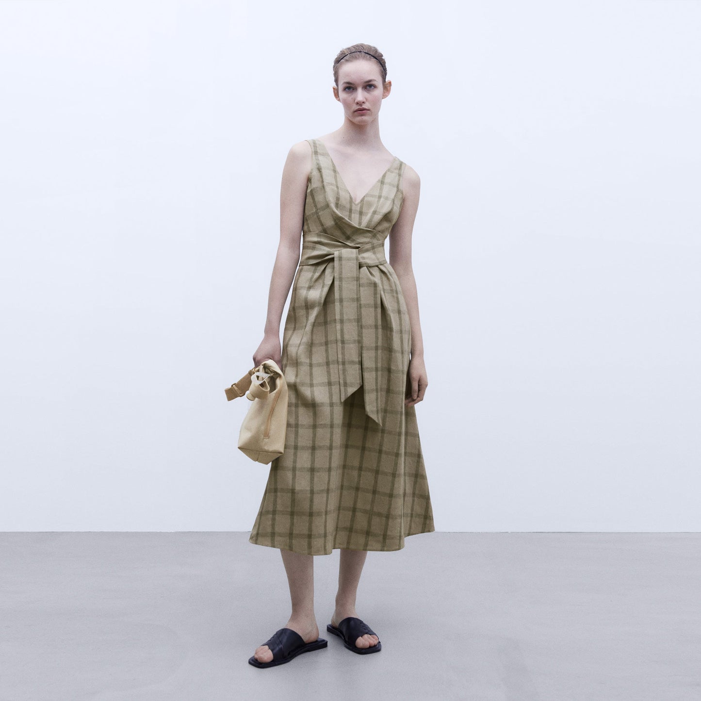 Check Print Green Straps Midi Dress