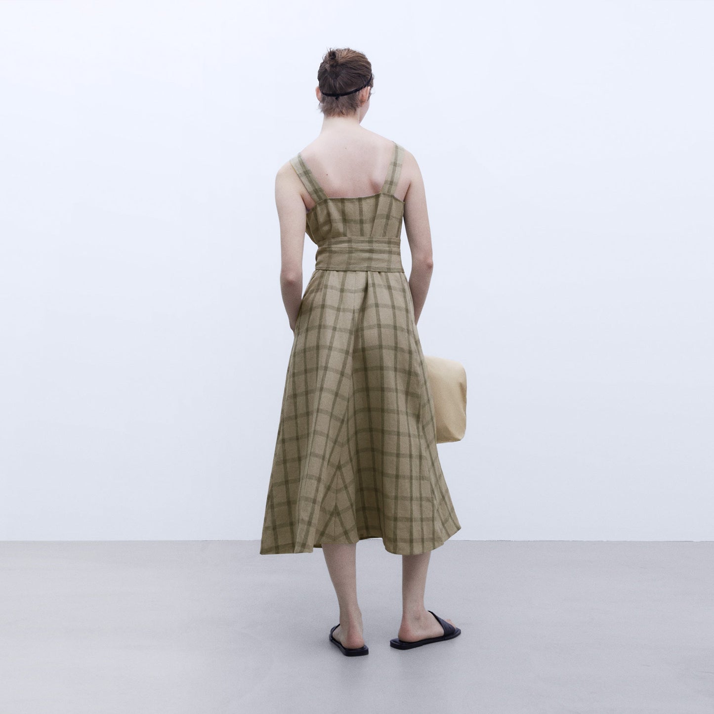 Check Print Green Straps Midi Dress