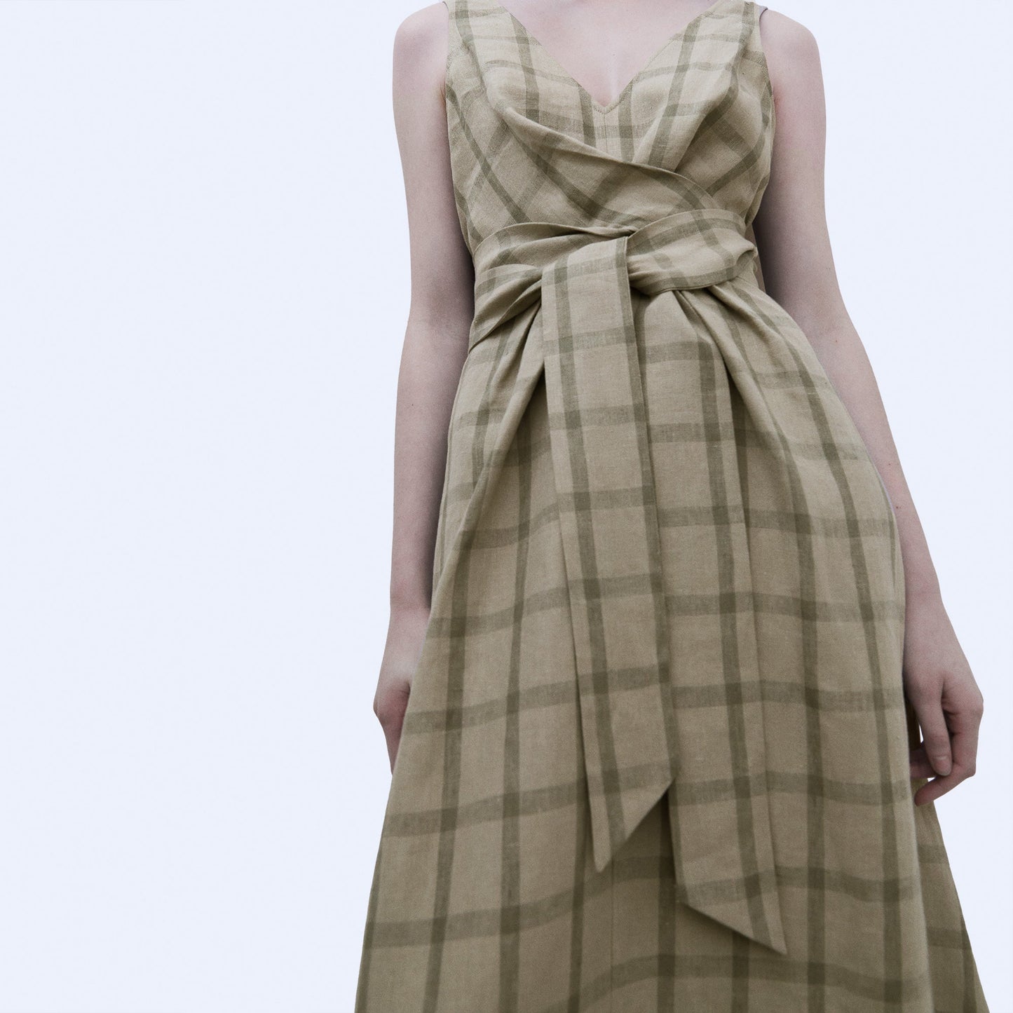 Check Print Green Straps Midi Dress