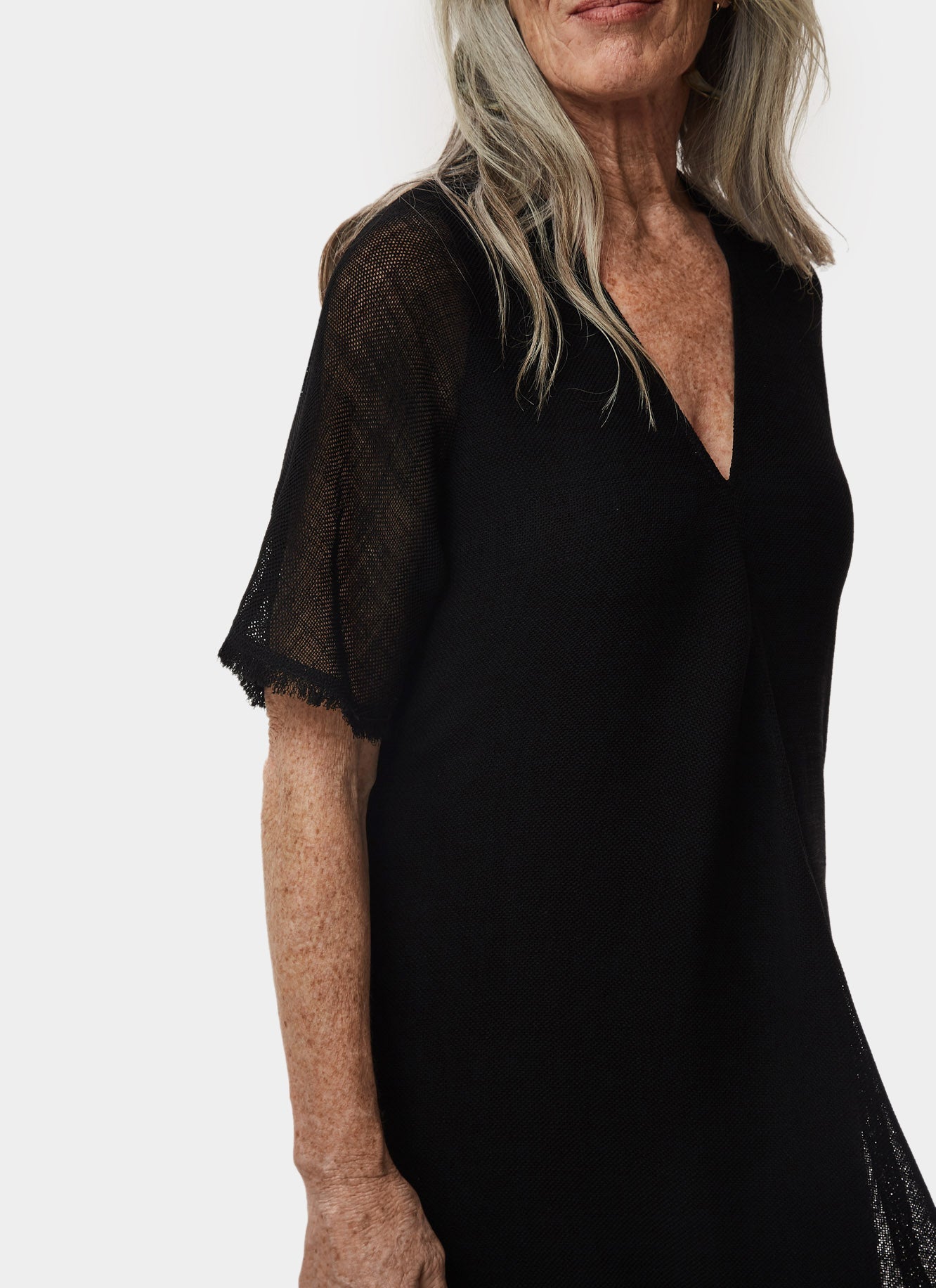 Black Textured Dress With Belt