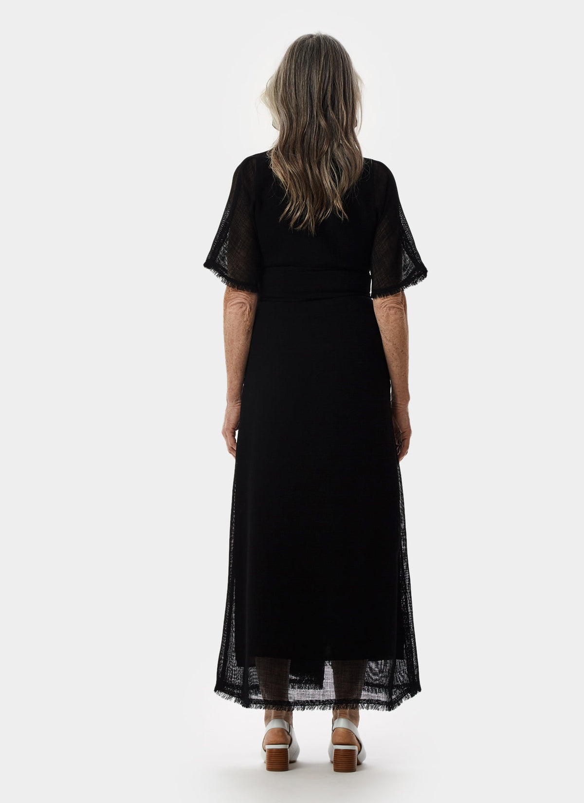 Black Textured Dress With Belt