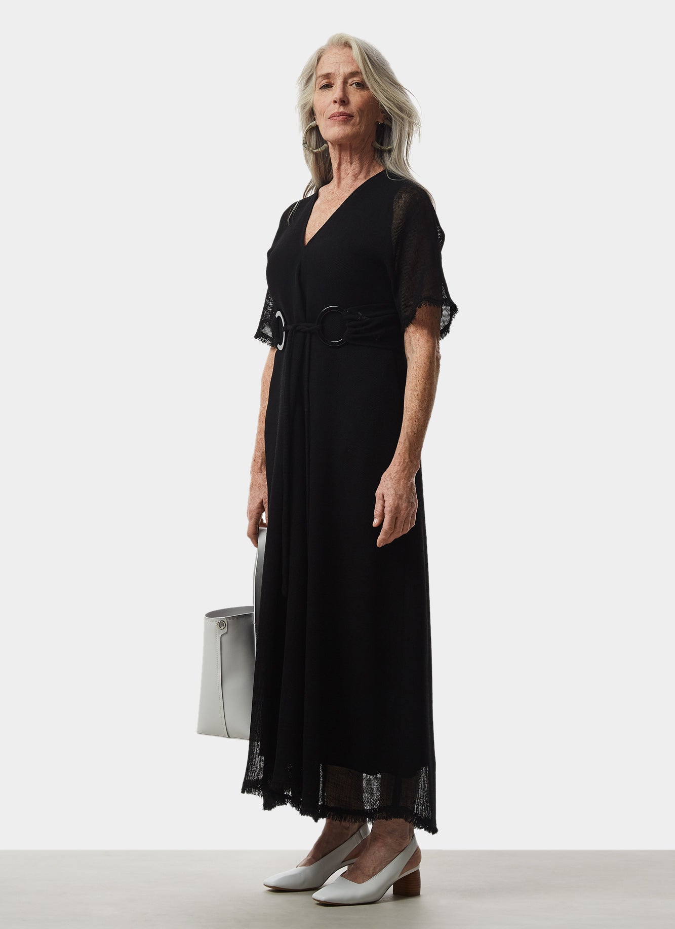 Black Textured Dress With Belt