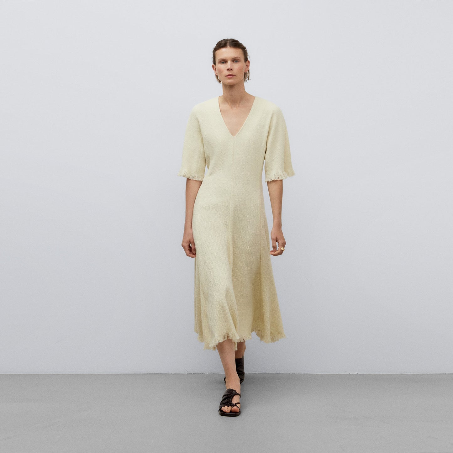 Ecru Dress With Frayed Hem